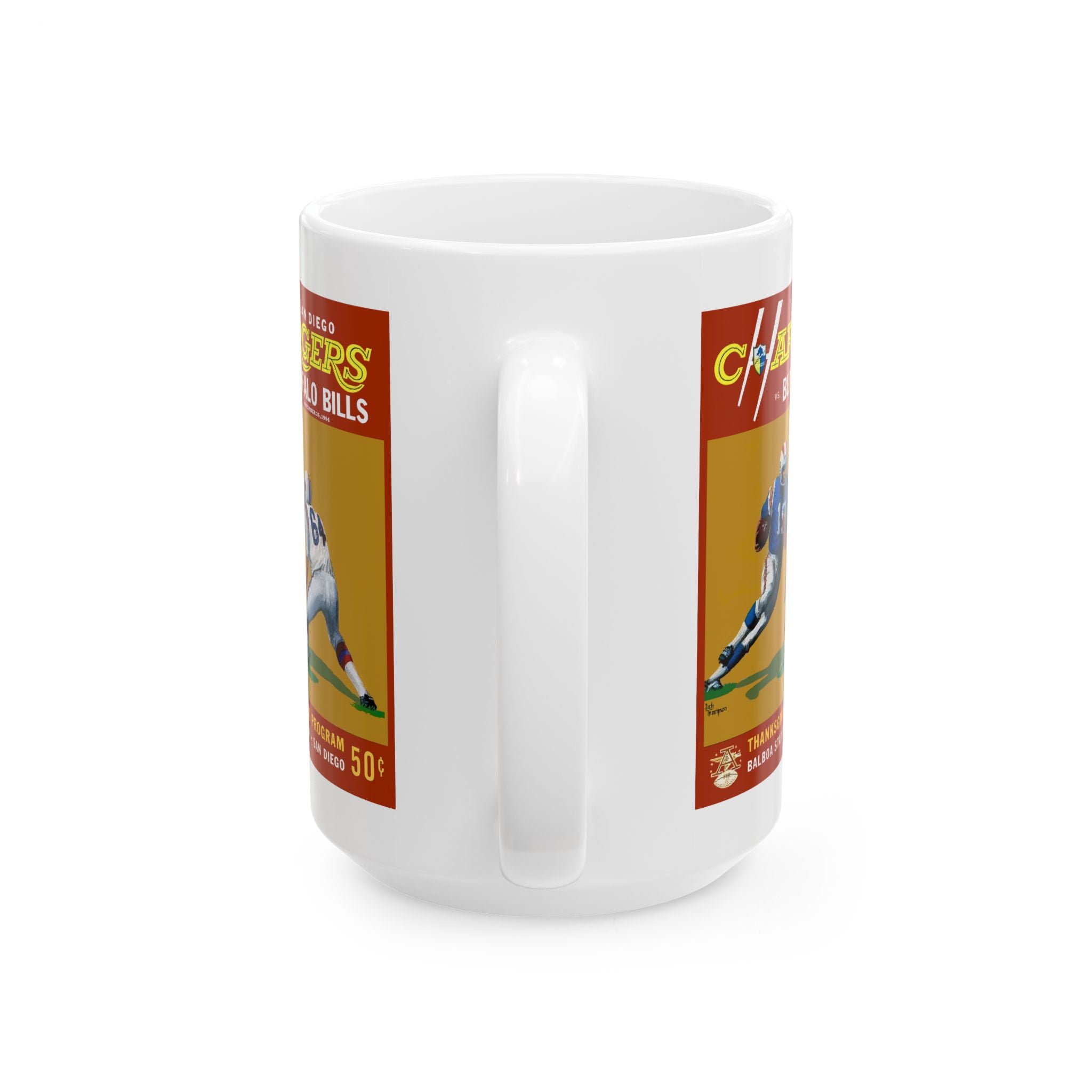 Football Ceramic Mug, 1964 San Diego Chargers Buffalo Bills Sports Fan 11oz White Coffee Cup, Gift for Football Enthusiast, Sports Lover,