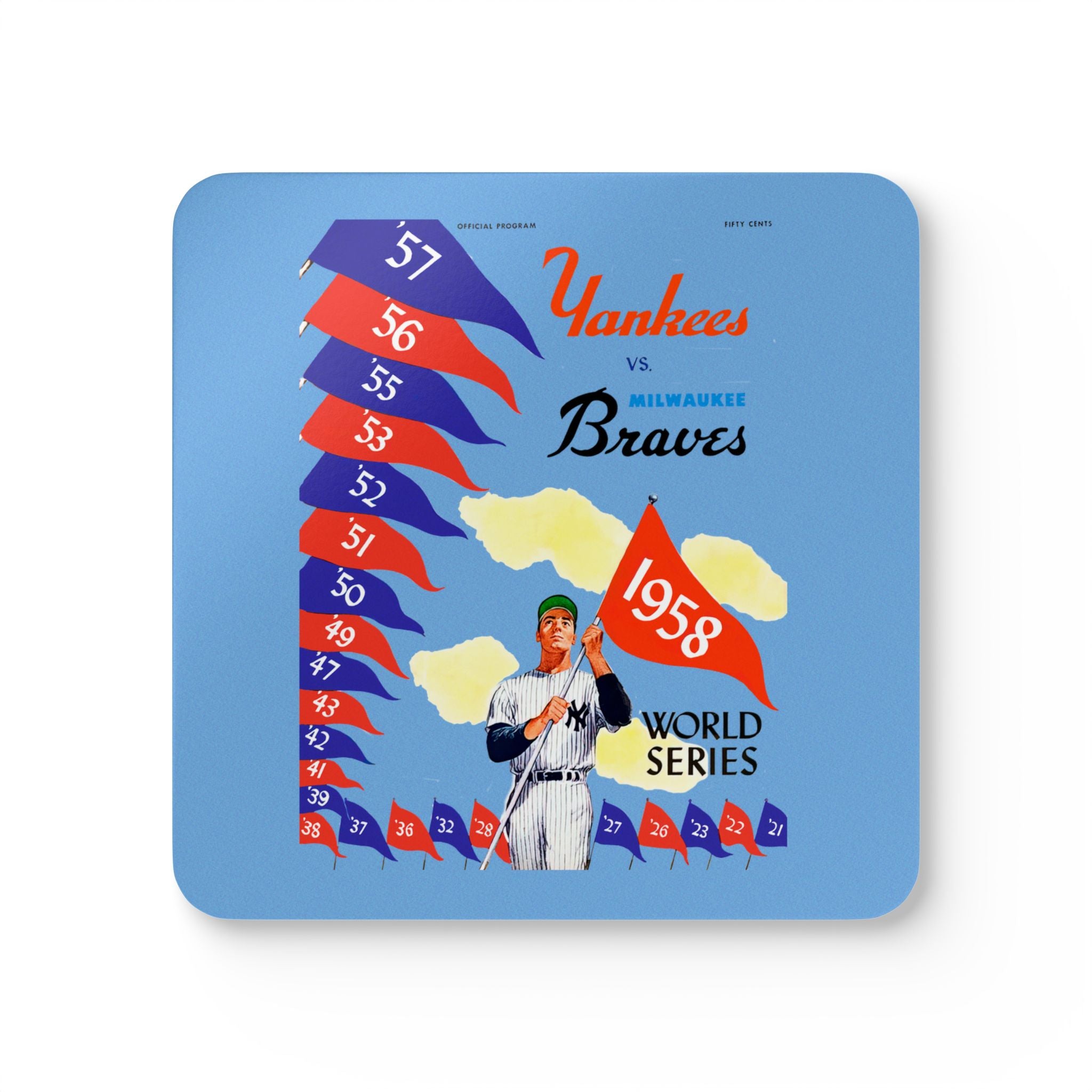 1958 Vintage Milwaukee Braves - New York Yankees World Series Program Cover - Corkwood Coaster Set