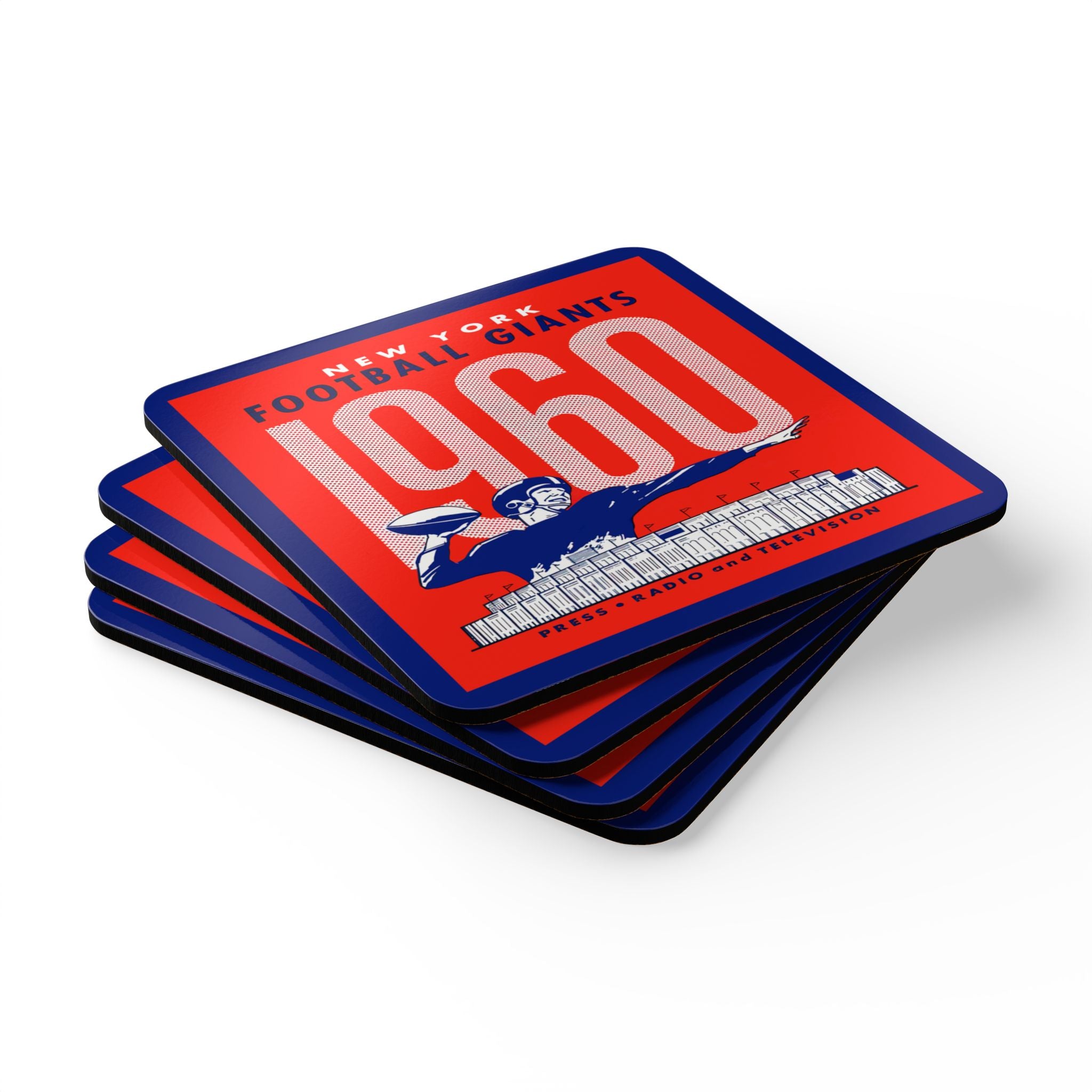 1960 Vintage New York Giants Football Media Guide Cover - Corkwood Coaster Set