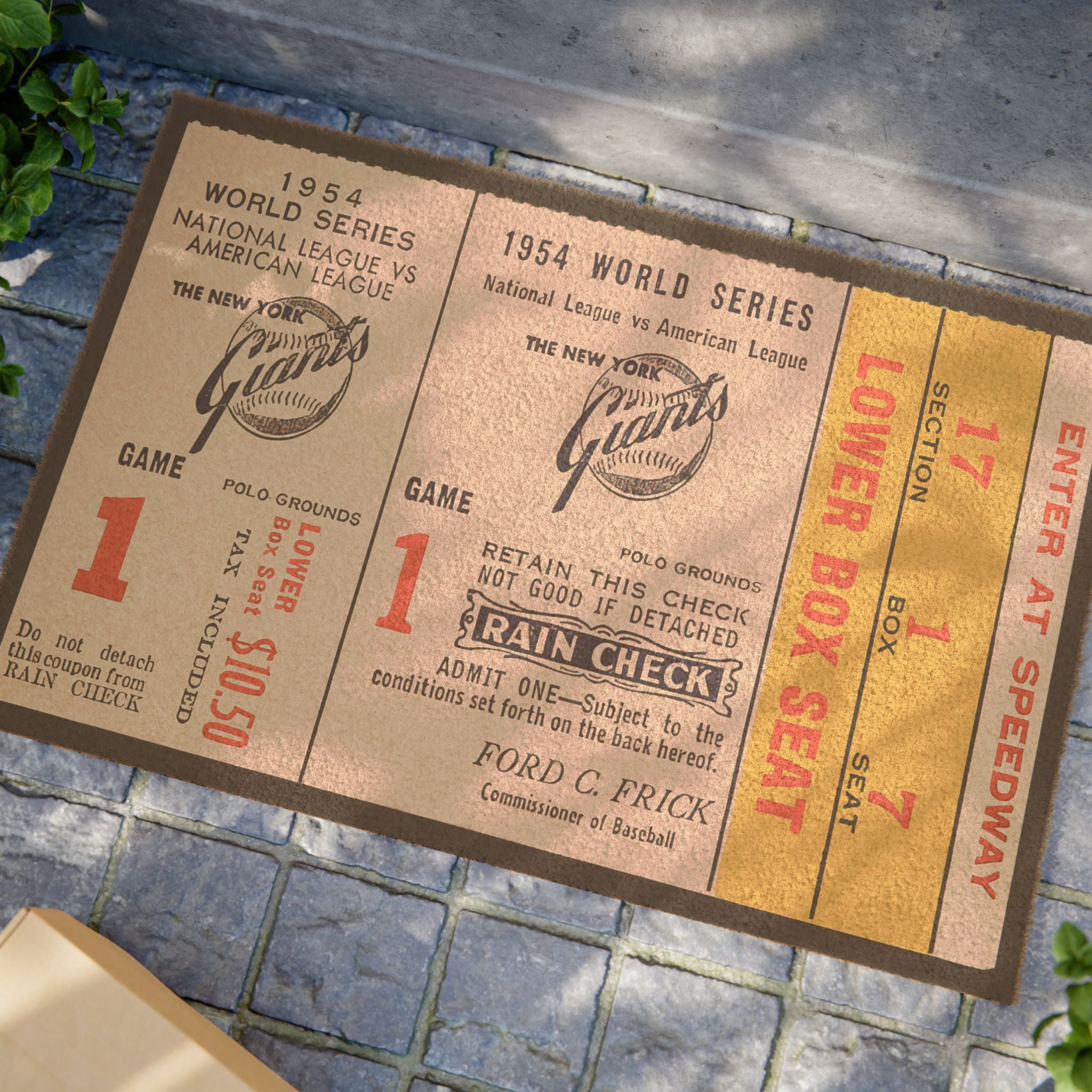 Doormat, Vintage Baseball 1954 Baseball World Series Ticket Rug, Sports Fan Gift, Baseball Home Decor, Entryway Mat, Willie Mays Catch