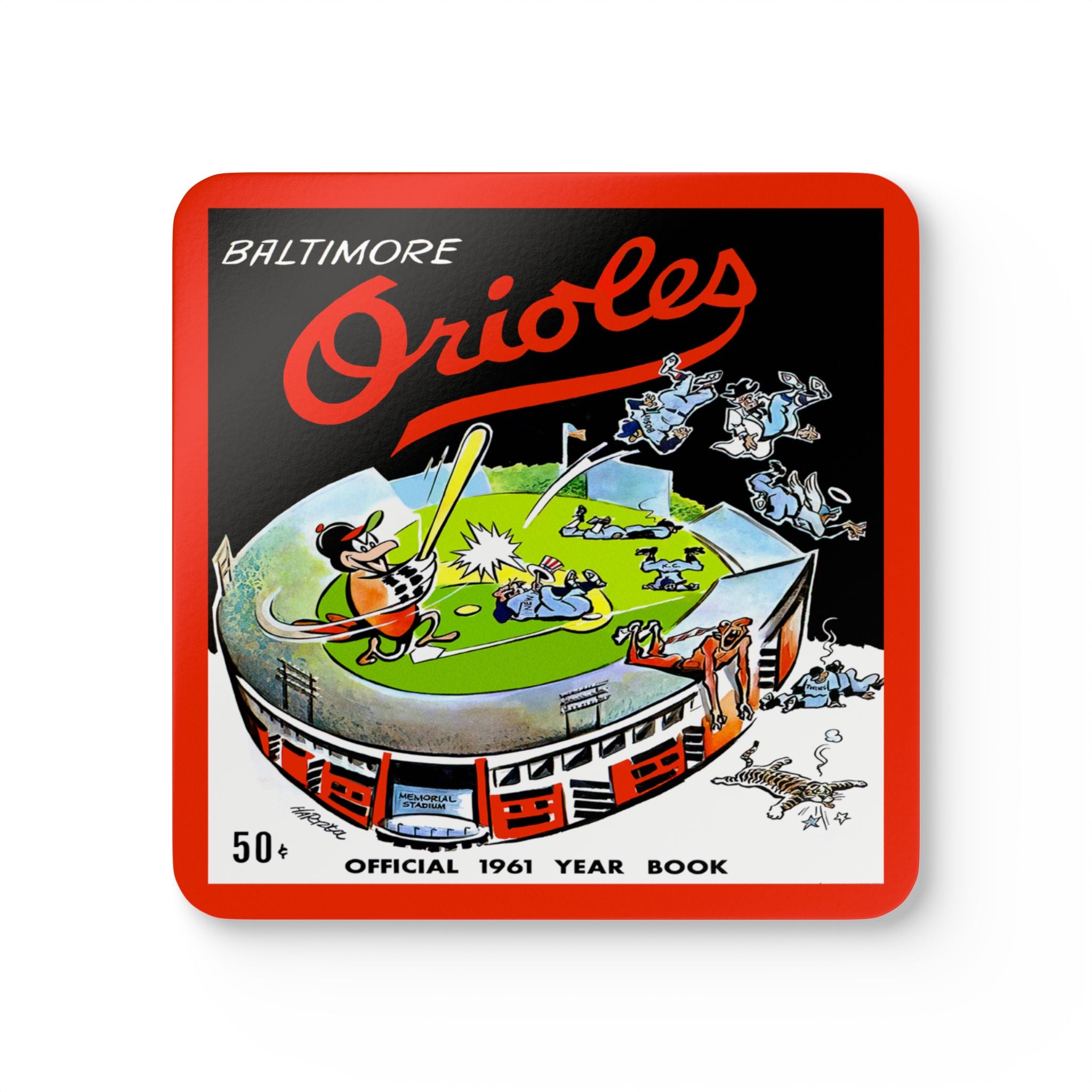 1961 Vintage Baltimore Orioles Yearbook Cover- Corkwood Coaster Set