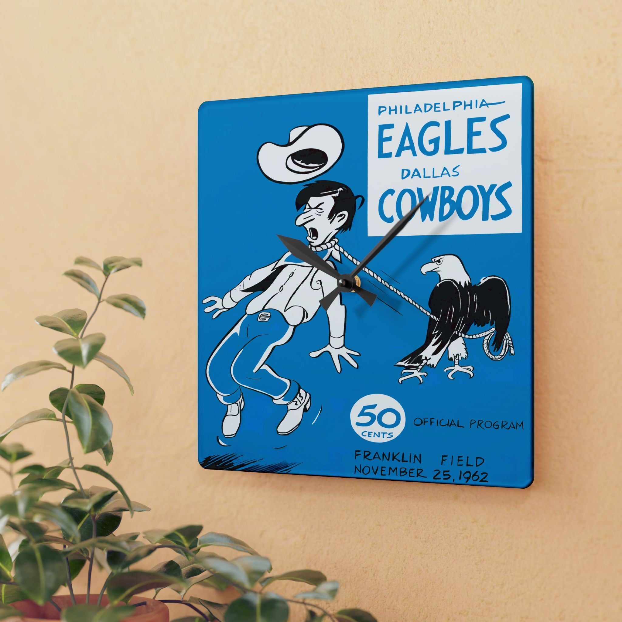 1962 Vintage Dallas Cowboys - Philadelphia Eagles Football Program Cover - Acrylic Wall Clock