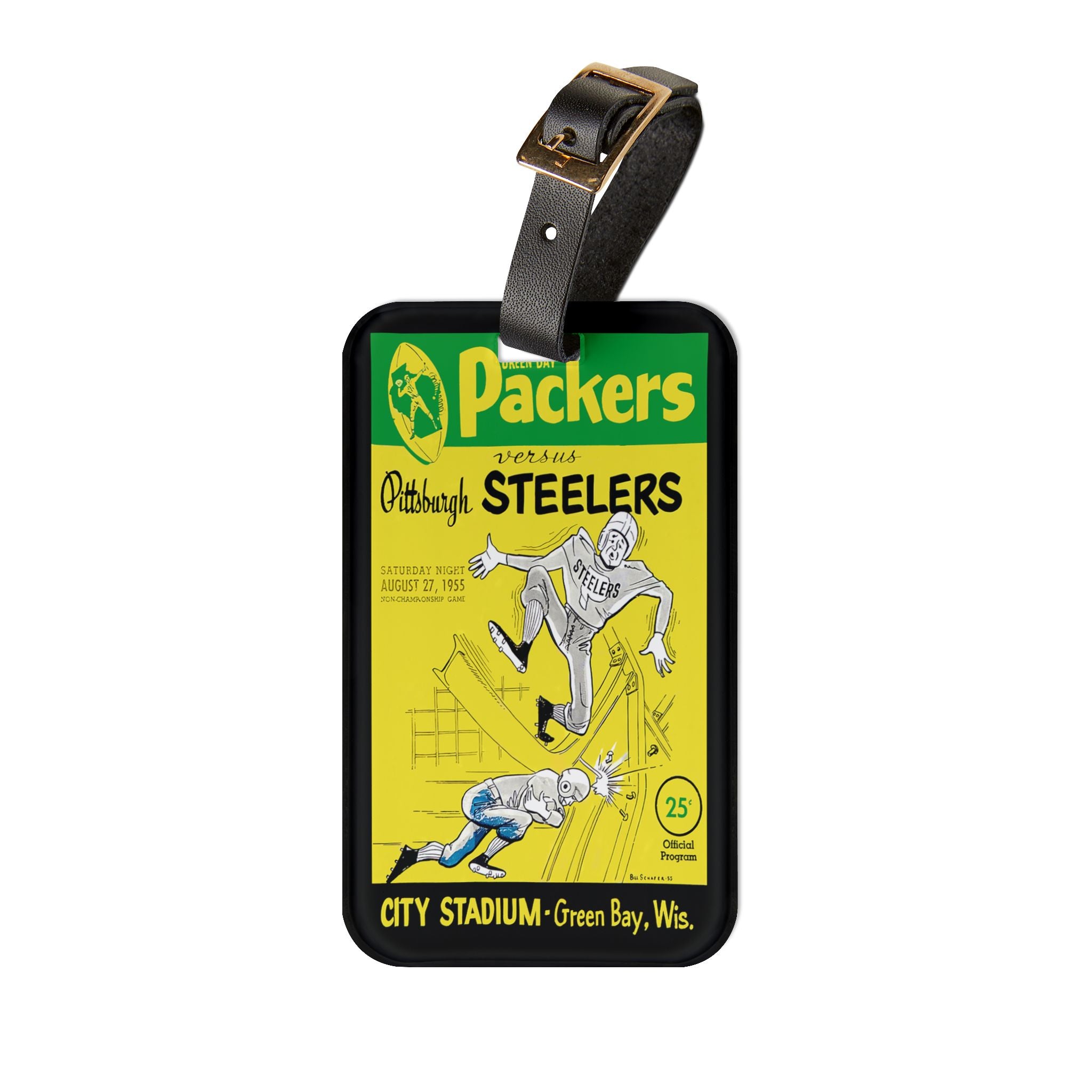 1955 Football Green Bay-Pittsburgh Luggage Tag | Vintage Sports Travel Accessory