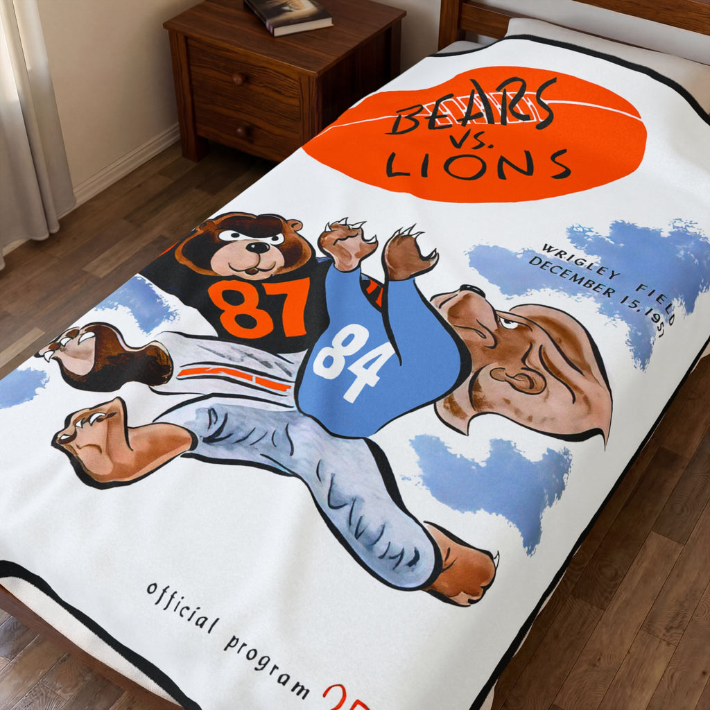 Plush Blanket, 1957 Football Chicago Bears Detroit Lions Design, Sports Fan Gift, Game Day Throw, Football Memorabilia, Cozy Home Decor