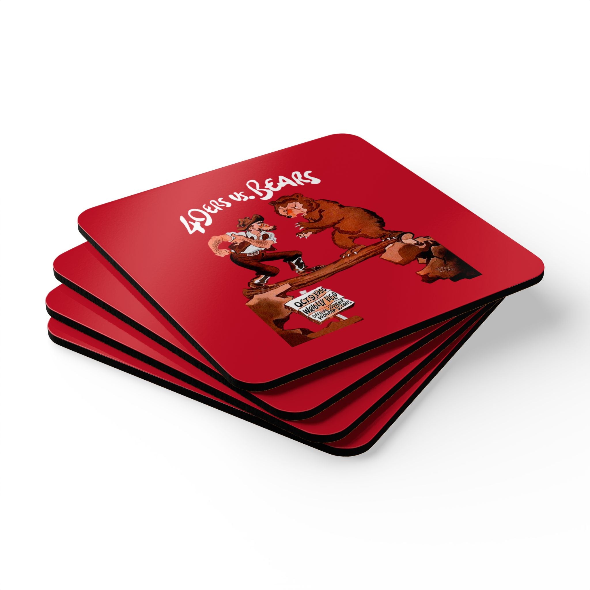 1955 Vintage Chicago Bears - San Francisco 49ers Football Program Cover - Corkwood Coaster Set