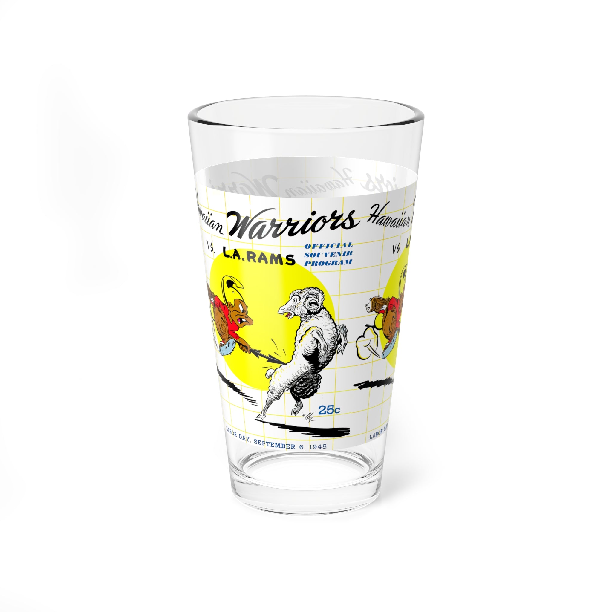 Pint Glass, 16oz - 1948 Rams Football, Vintage Drinkware for Football Fans, Retro Barware, Unique Gift for Football Fan