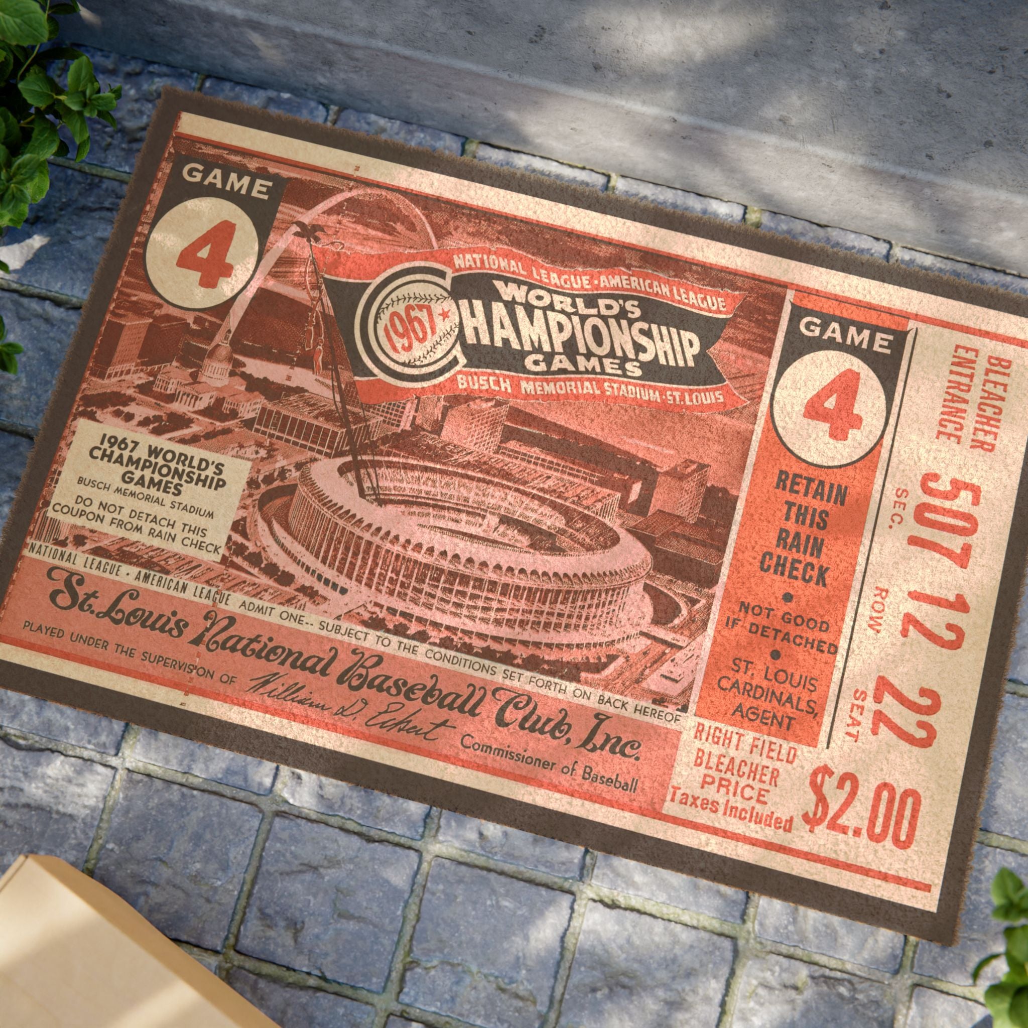 1967 World Series Ticket St Louis Doormat | Vintage Baseball Memorabilia