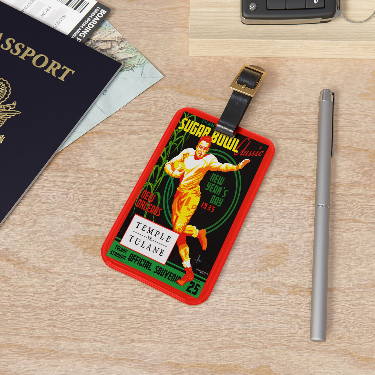 Sugar Bowl Classic 1935 Temple Tulane Football Luggage Tag