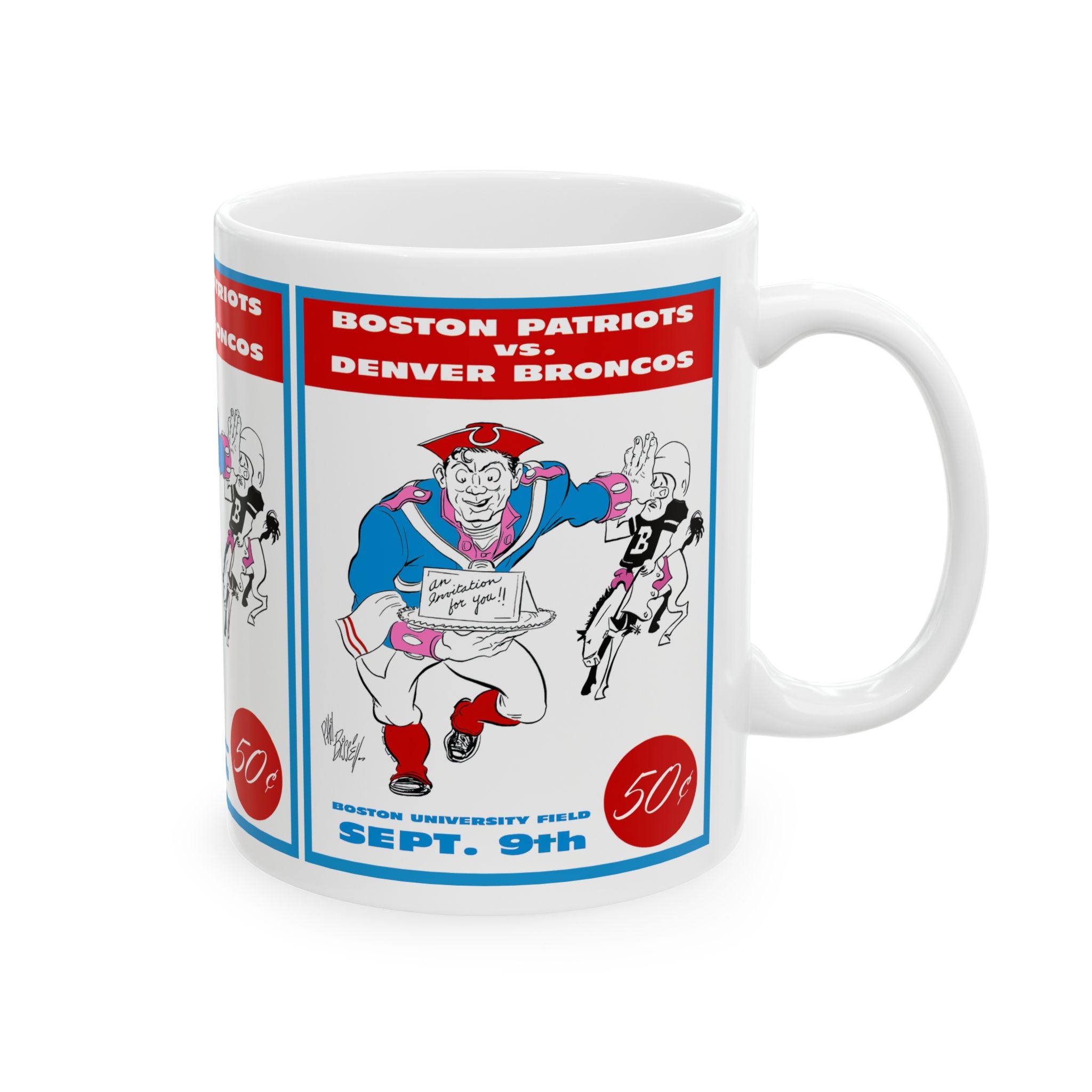 Vintage Football Ceramic Mug, 1960 Denver Broncos Boston Patriots Mug, Sports Fan Gift, Football Lover Cup, Retro Team  Drinkware