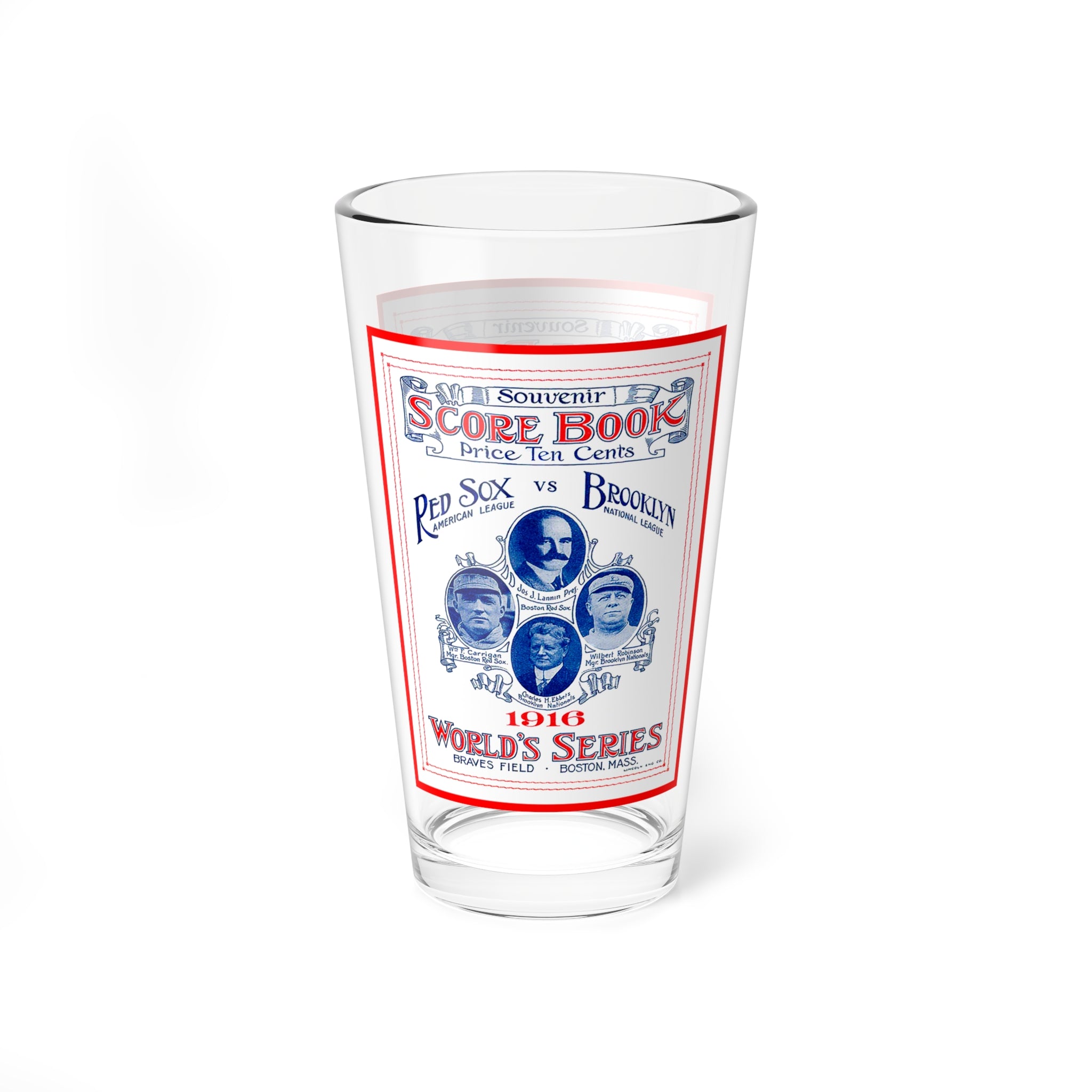Mixing Glass, 16oz - 1916 Baseball World Series Dodgers-Red Sox, Gift, Barware, Sports Memorabilia, Baseball Fanatic, Vintage Style