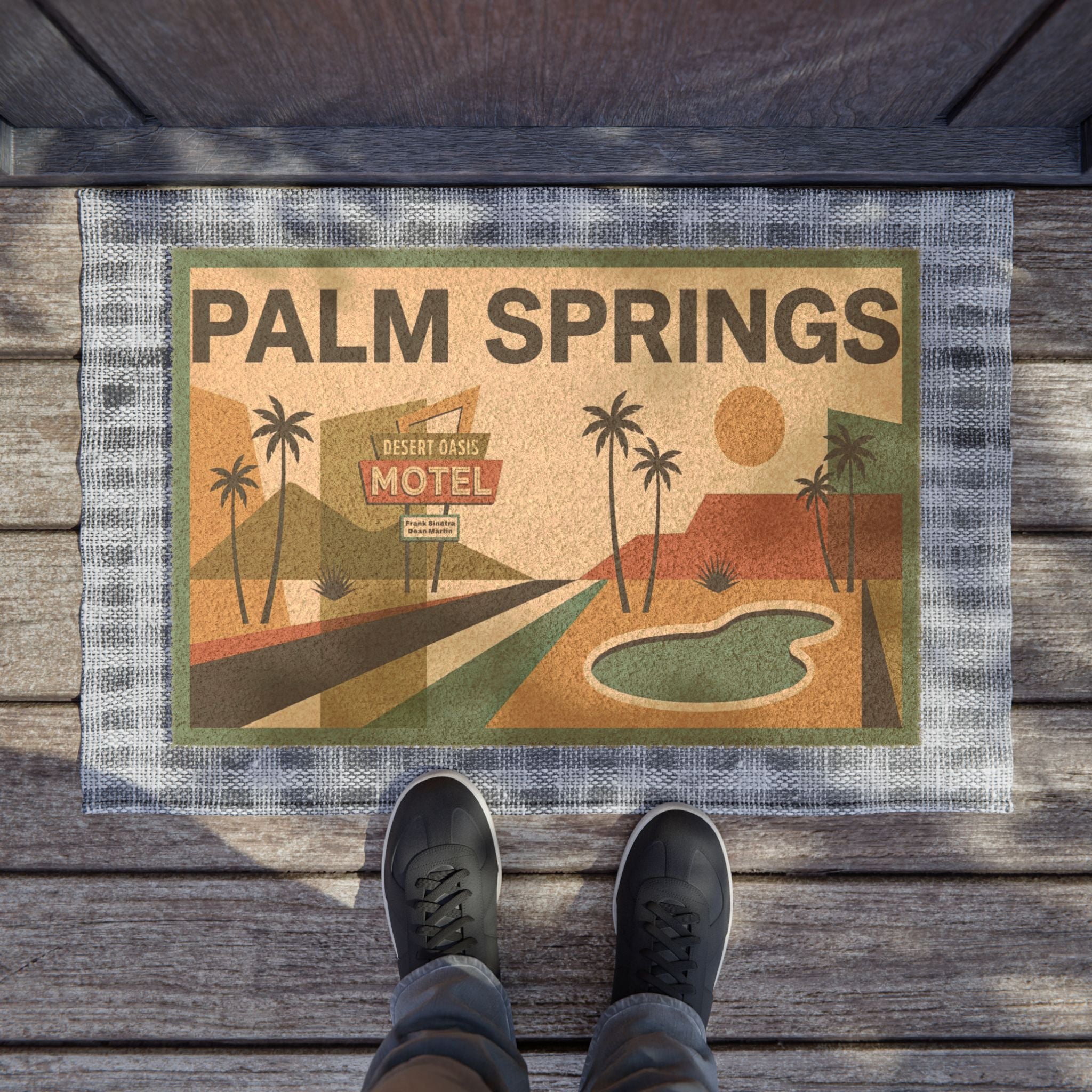 Palm Springs Mid-Century Modern Doormat | Retro Desert Palm Coir Entrance Mat