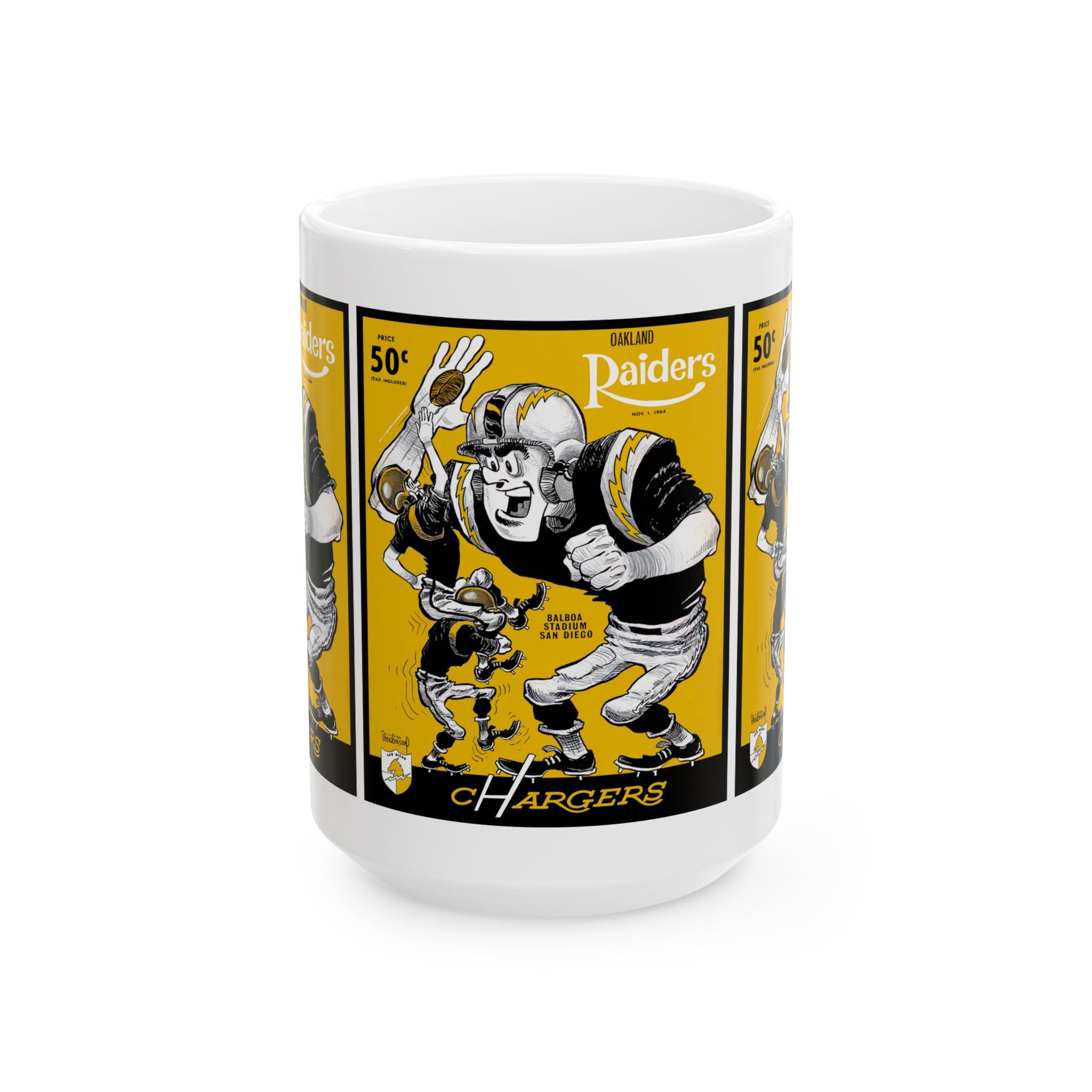 Ceramic Mug, 1964 San Diego Chargers Football Oakland Raiders, Coffee Cup, Sports Fan Gift, Vintage Football Memorabilia, Retro Design