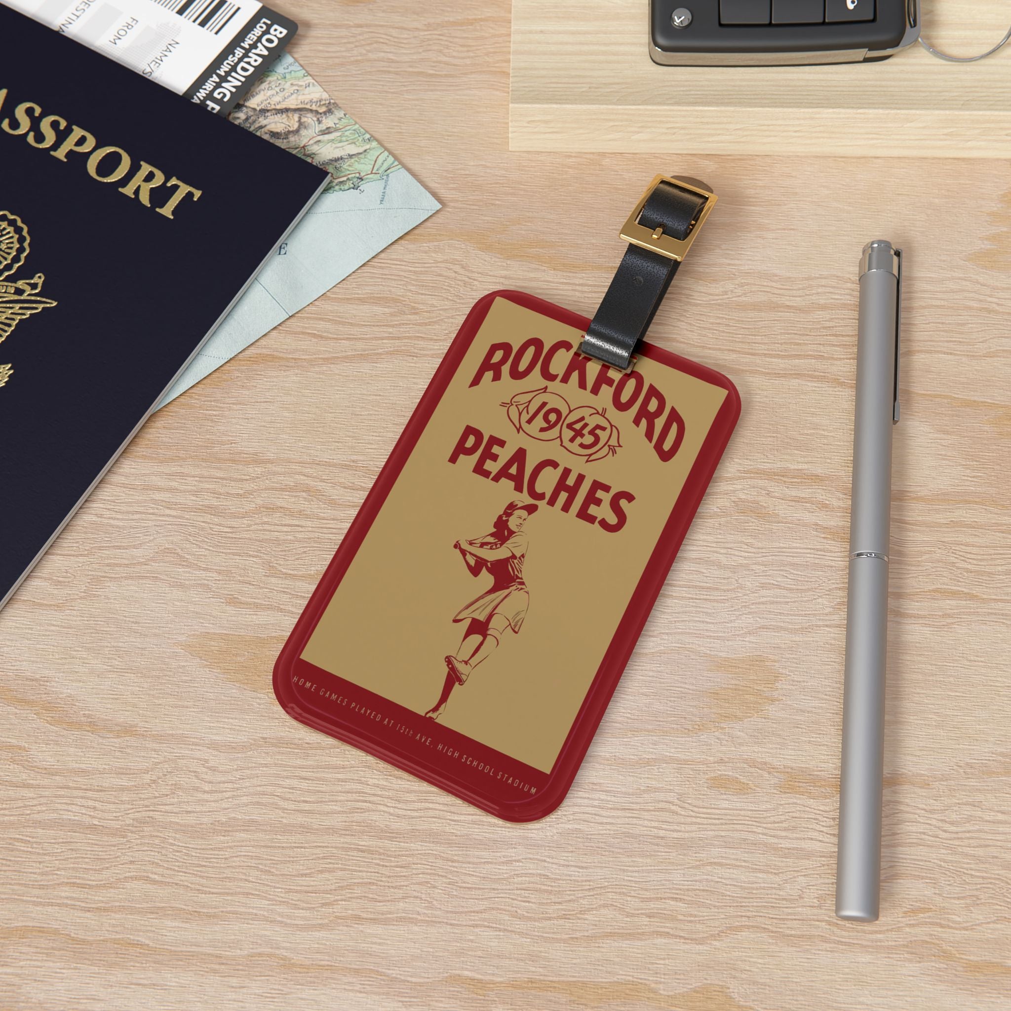 1945 Rockford Peaches Baseball Luggage Tag | Vintage Baseball