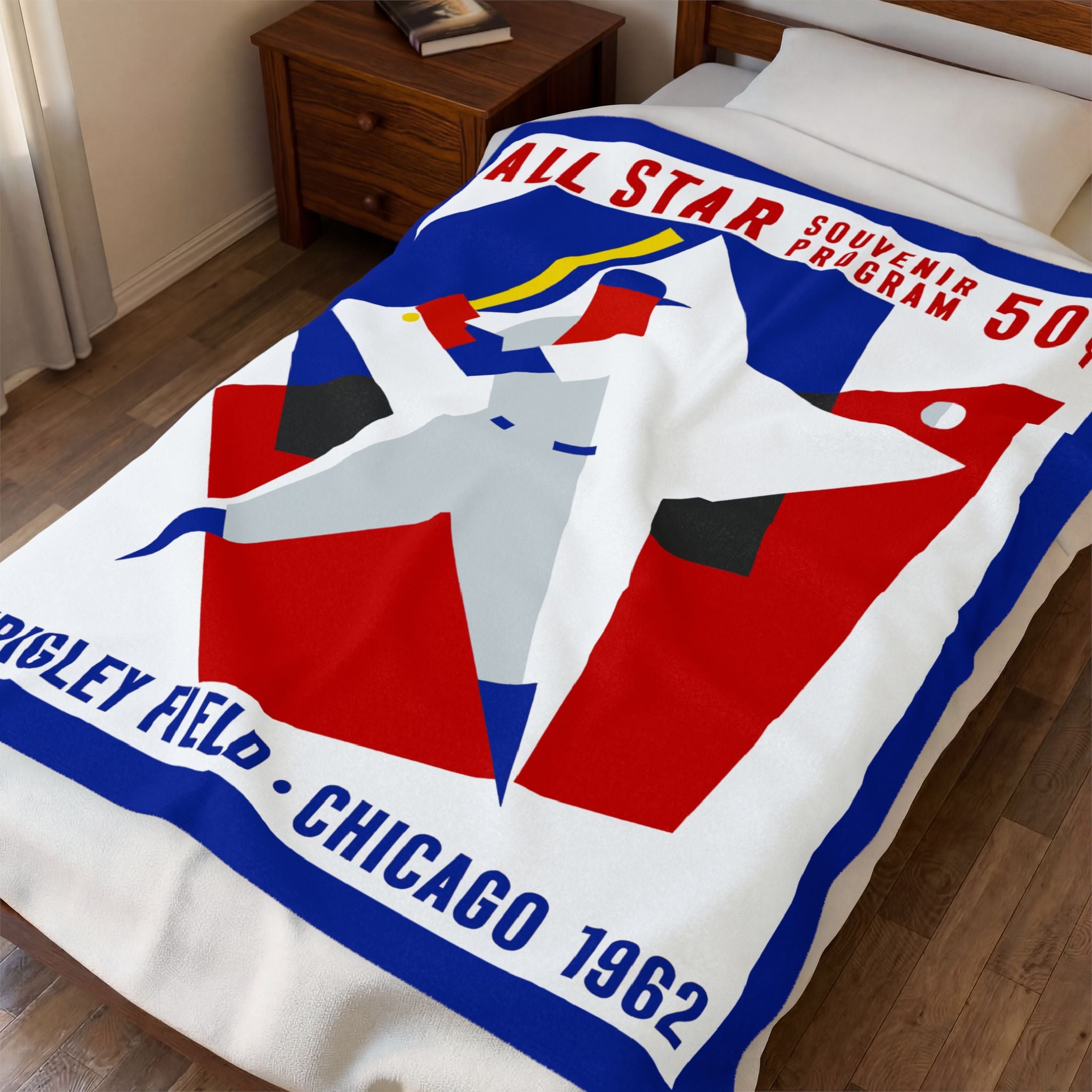 Velveteen Plush Blanket — 1962 Vintage Baseball All-Star Game Program Cover - Wrigley Field