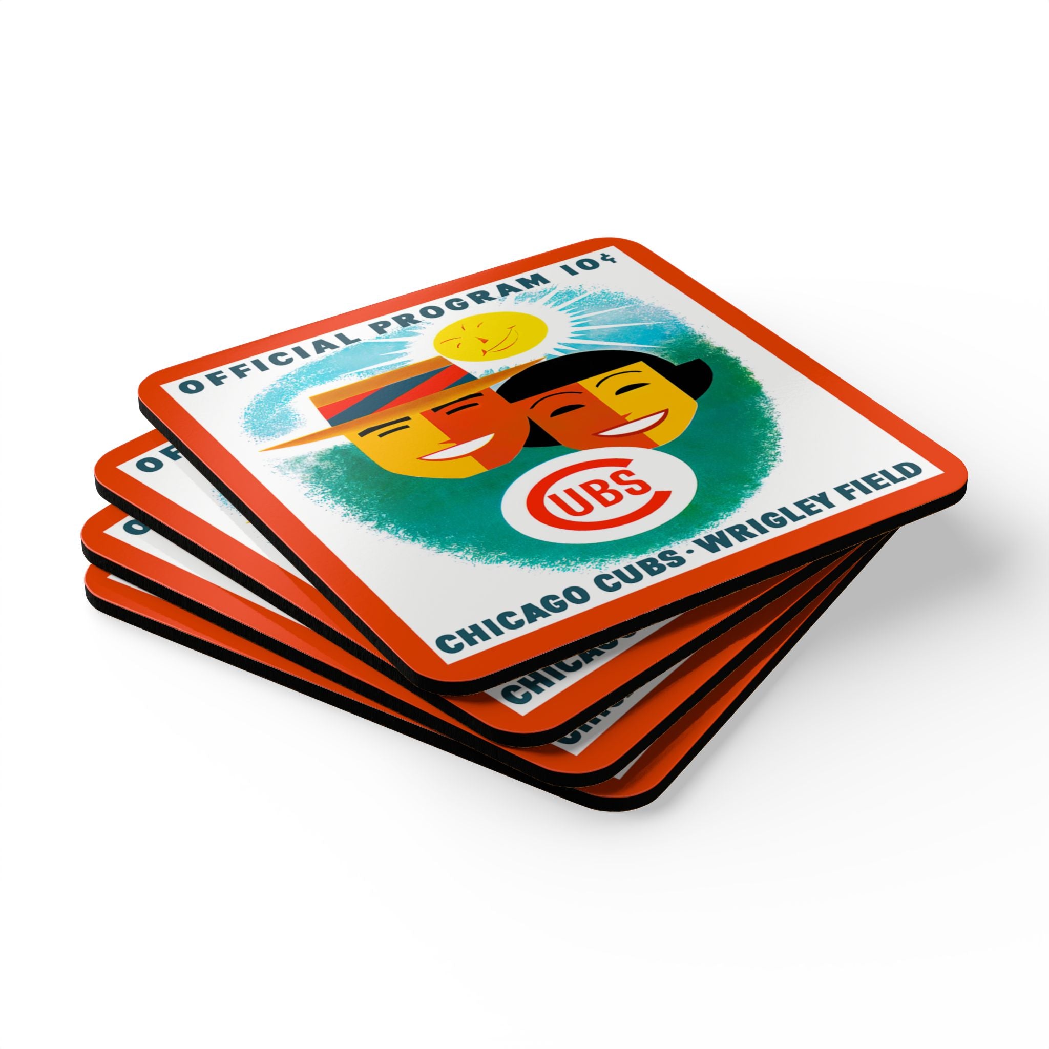 1956 Vintage Cubs Baseball Program Cover  - Corkwood Coaster Set