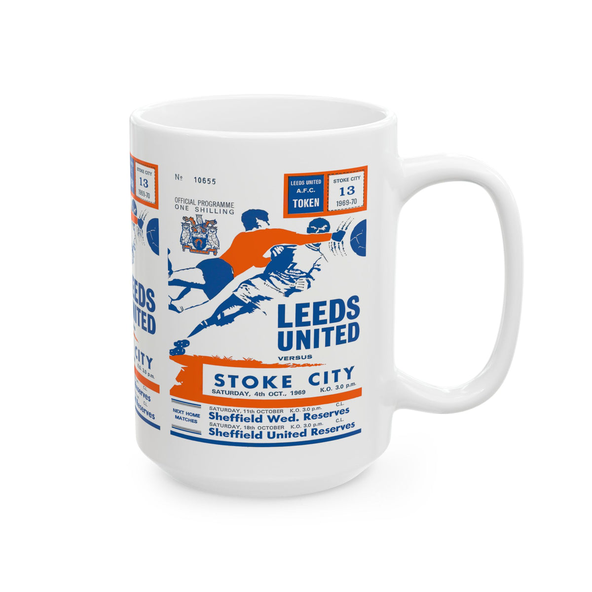 Vintage English Football Ceramic Mug, 11oz, 15oz - 1969 Stoke City vs Leeds United, Soccer Fan Gift, Sports Memorabilia, Retro Football Mug,