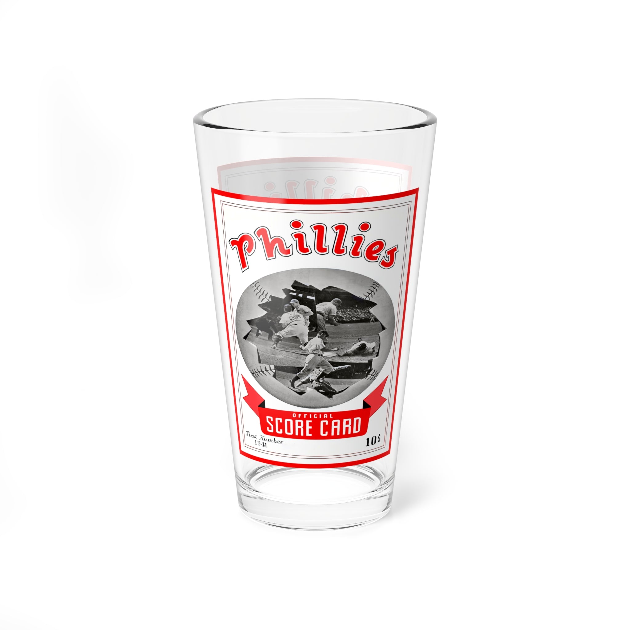 Mixing Glass, 16oz - 1941 Baseball Phillies Program, Vintage Baseball Barware, Baseball Gift, Sports Memorabilia, Unique Bar Decor