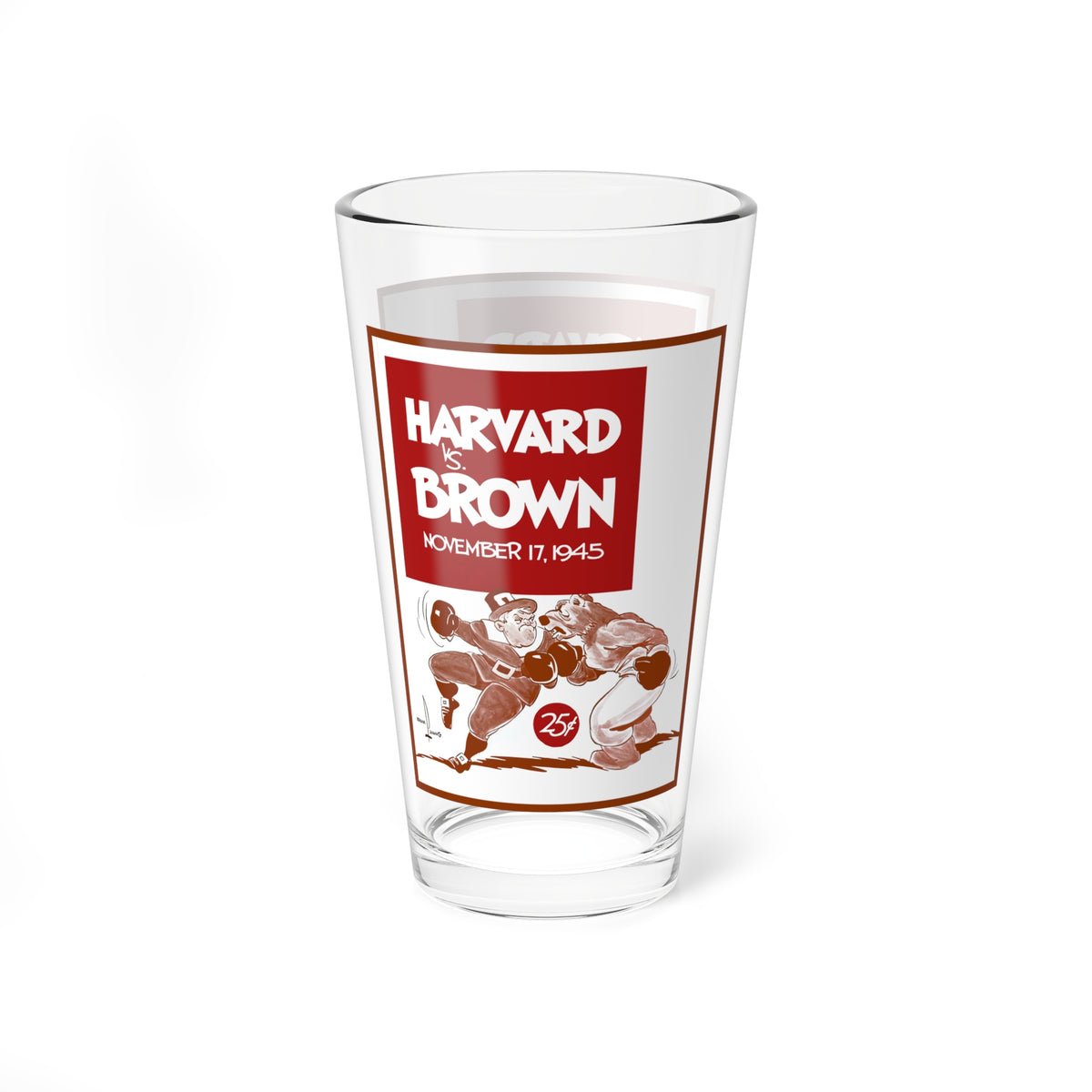 Mixing Glass —1945 Harvard vs Brown Vintage Football Game 16oz Pint Glass