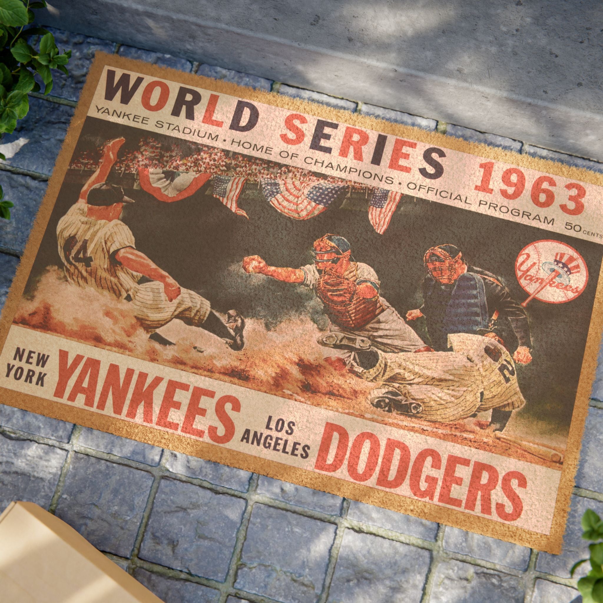 1963 Vintage World Series - Dodgers - Yankees - Yankee Stadium Program Cover - Doormat