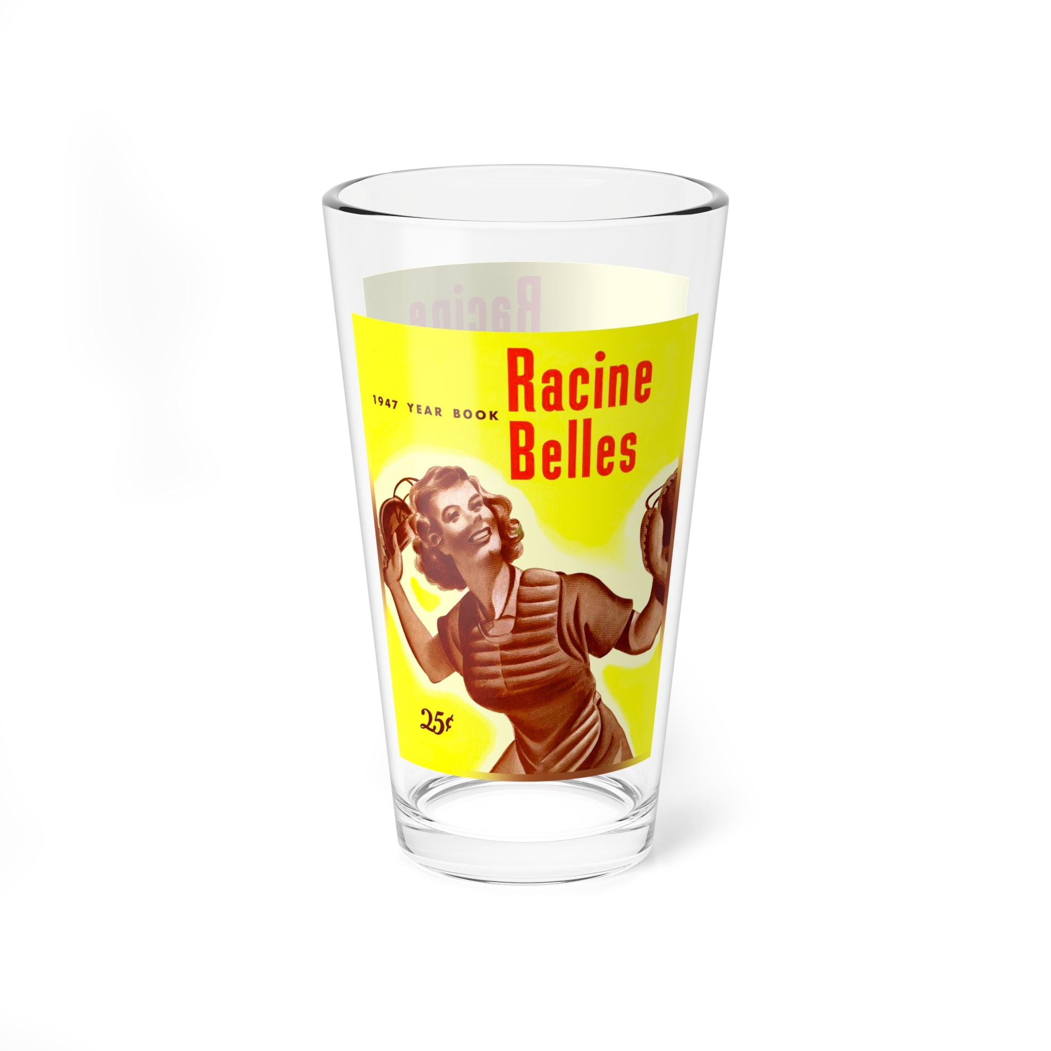 Mixing Glass, 1947 Baseball Racine Belles - All-American Girls, Vintage Baseball Glass, 16oz Retro Collectible Cup, Sports Memorabilia,