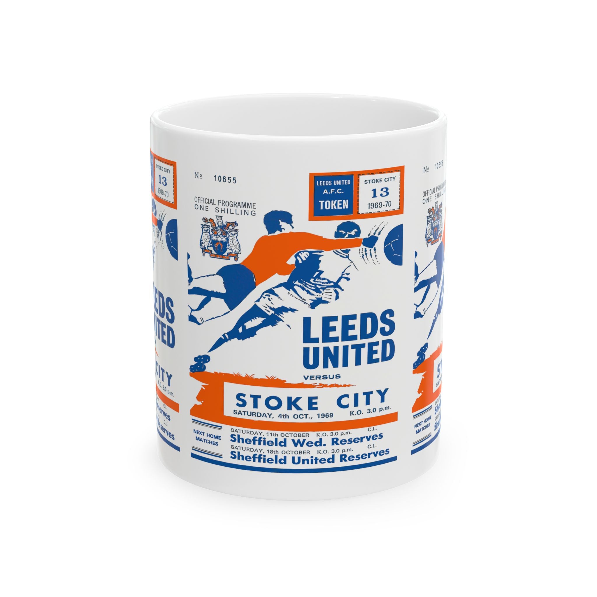 Vintage English Football Ceramic Mug, 11oz, 15oz - 1969 Stoke City vs Leeds United, Soccer Fan Gift, Sports Memorabilia, Retro Football Mug,