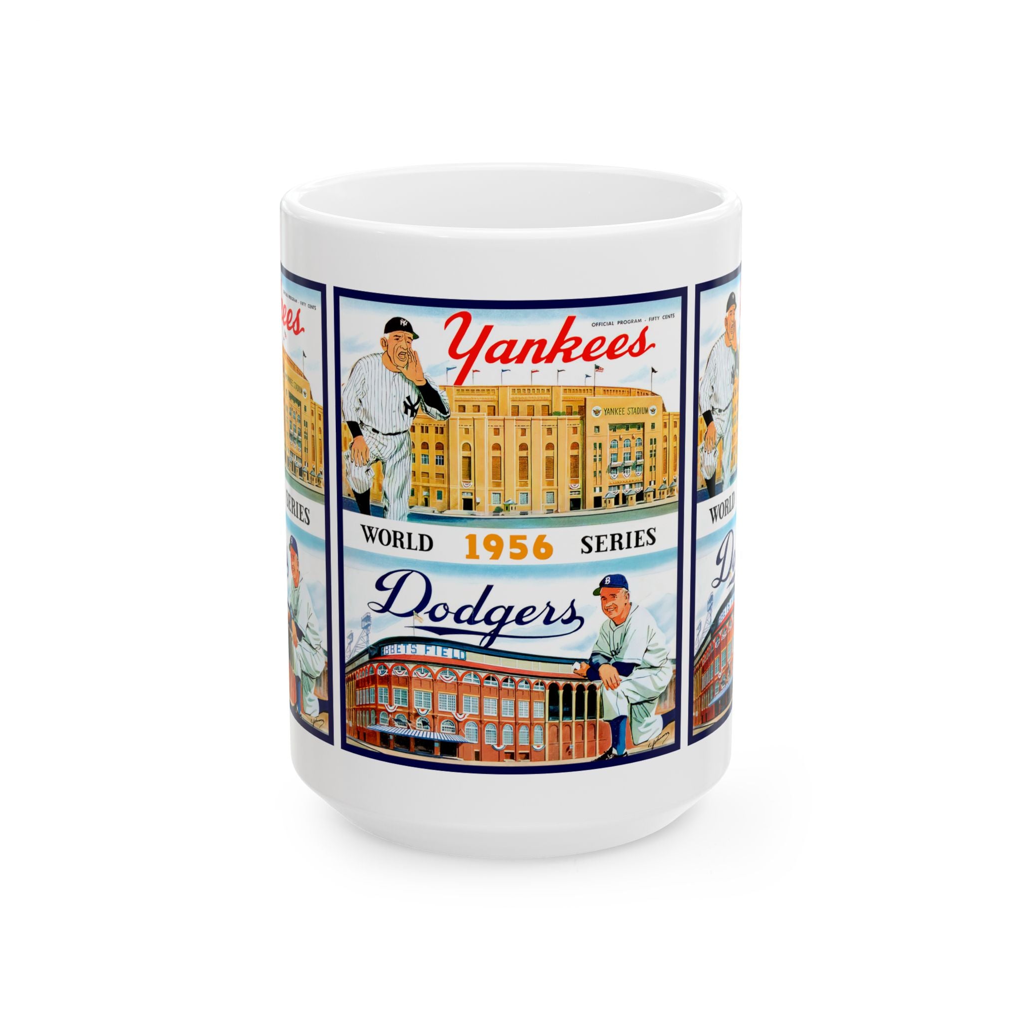 1956 Baseball World Series Brooklyn Dodgers New York Yankees Ceramic Mug, Vintage Sports Fan Collectible Gift, Coffee Cup, Tea Mug, Baseball