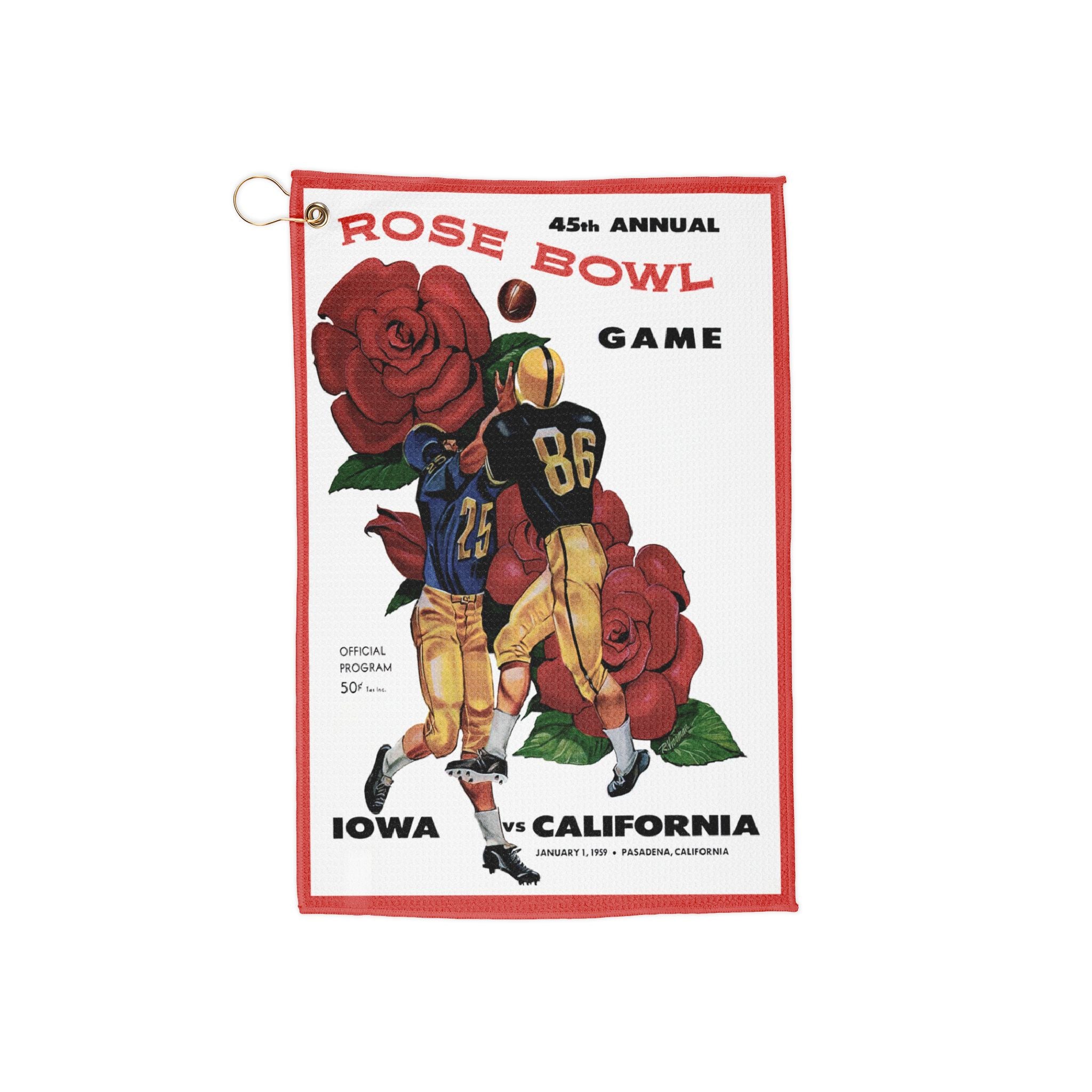 Golf Towels, 1959 Football Rose Bowl Iowa-California Design - Sports Towel, Golf Gift, Golf Accessories, Golf Lover, Vintage Sports Decor
