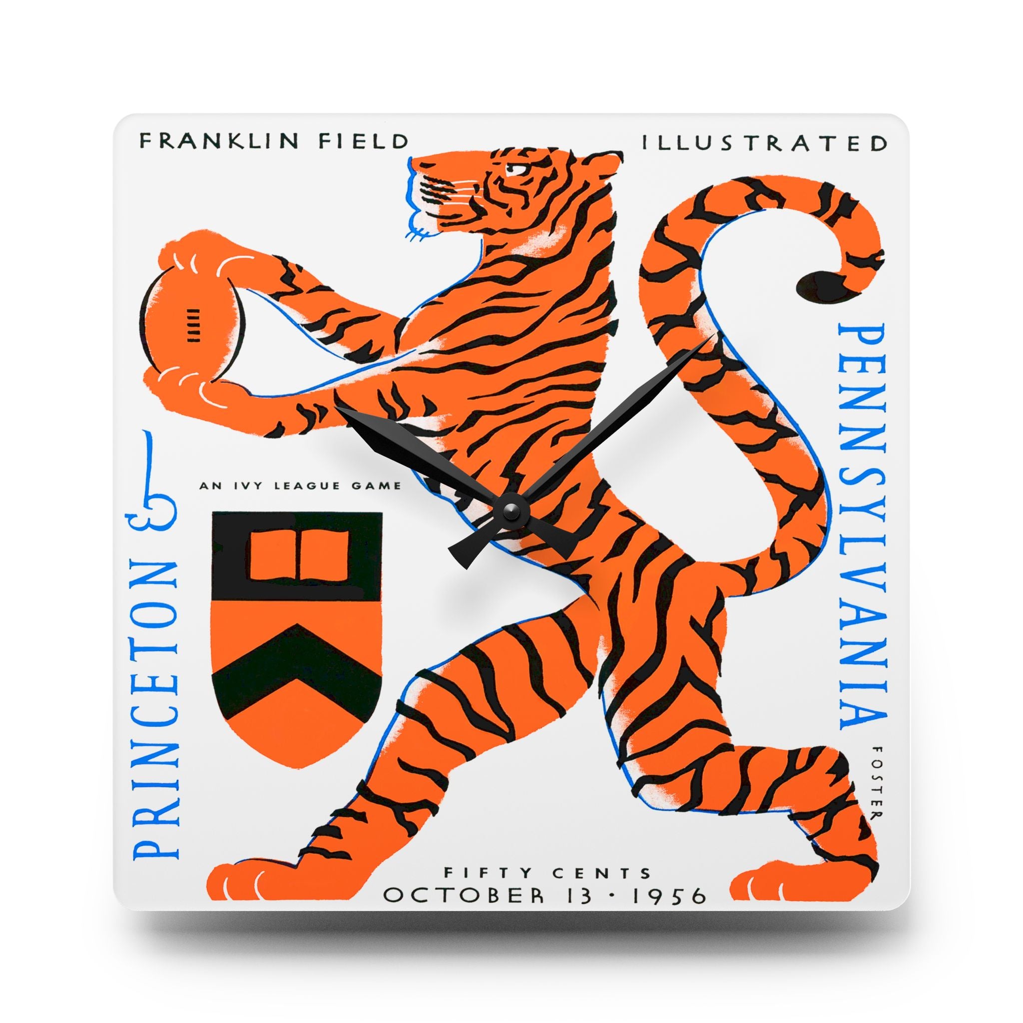 Vintage 1956 Football Pennsylvania Princeton Acrylic Wall Clock, Sports Fan Home Decor, College Football Team Wall Clock, Game Day Gift,