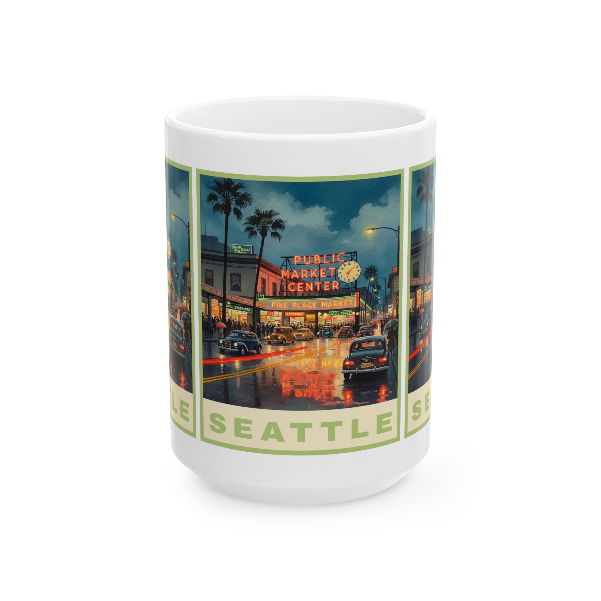 Seattle Street View Public Market Mug | City Coffee Cup 11oz and 15oz