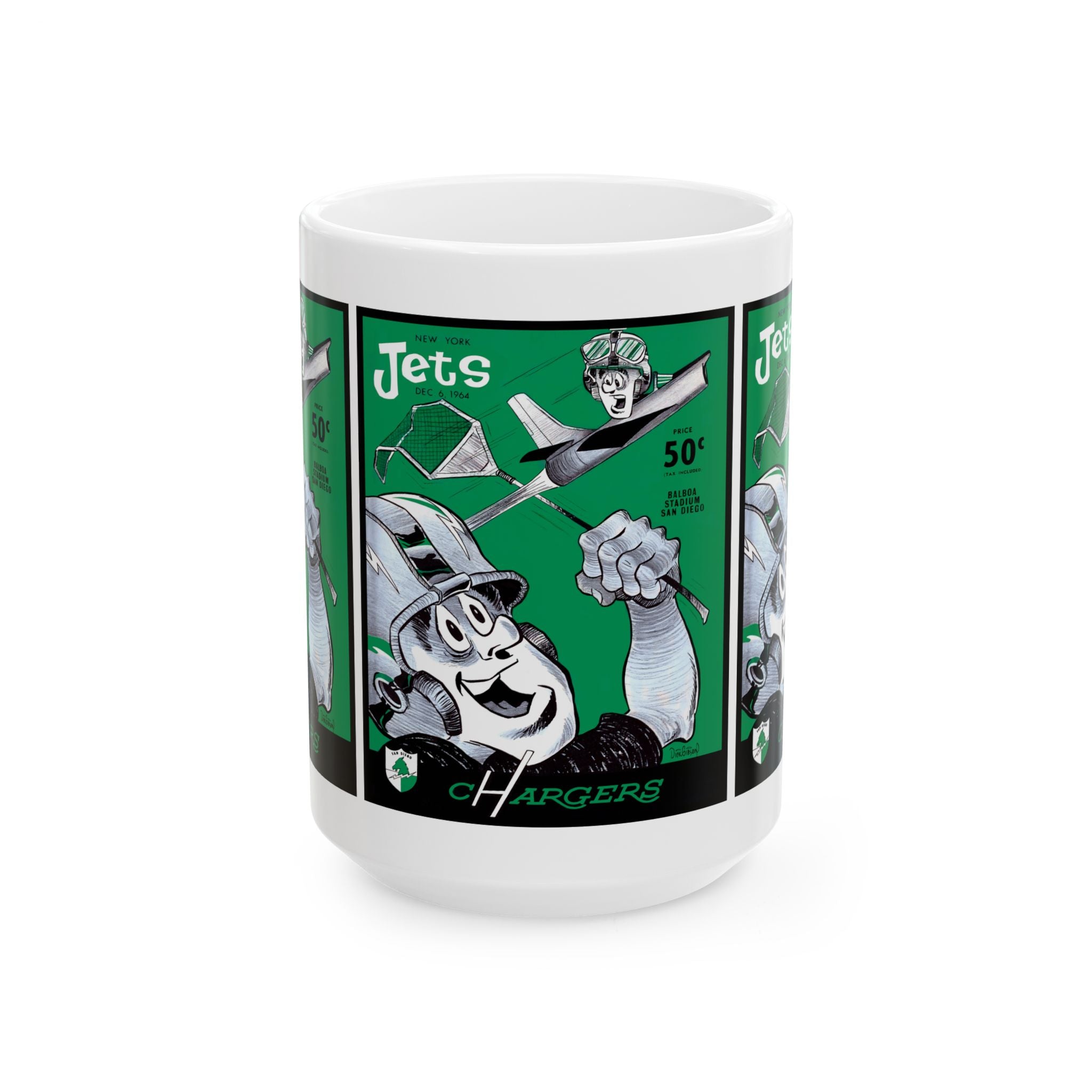 1964 Jets vs Chargers Football Retro Mug | Ceramic Coffee Cup, 11 oz and 15 oz