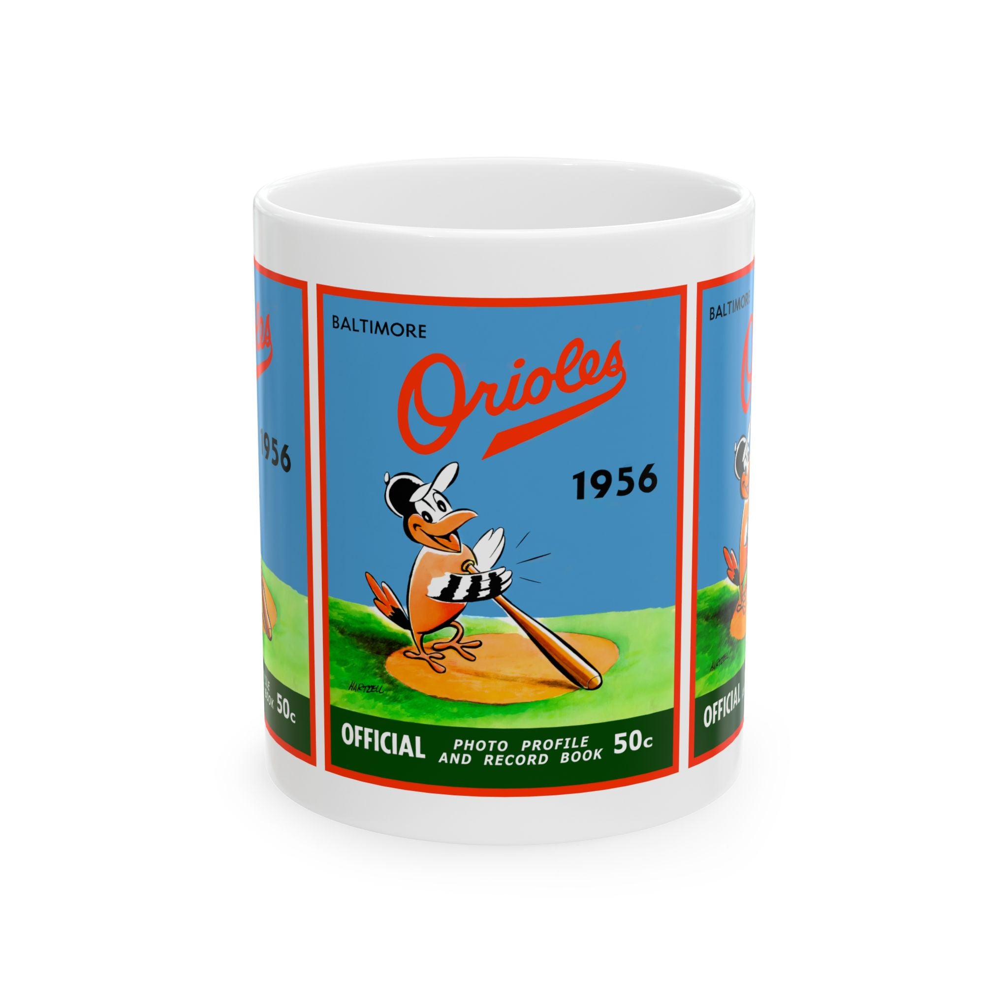 Vintage 1956 Baseball Baltimore Orioles Yearbook Ceramic Mug, Gift for Baseball Fans, Sports Memorabilia Drinkware, Coffee Cup, Unique Retro
