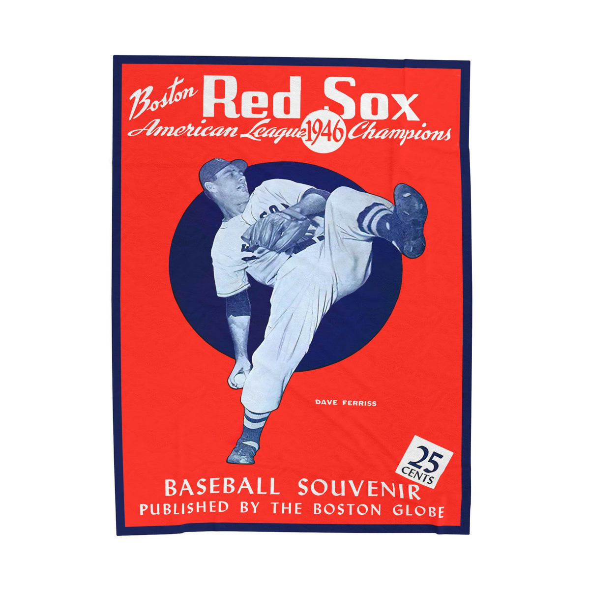 Velveteen Plush Blanket — Vintage Boston Red Sox 1946 Baseball Souvenir Throw