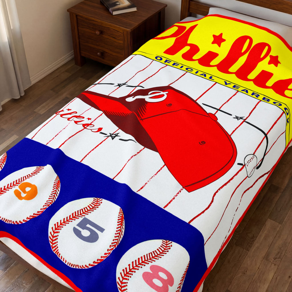 Velveteen Plush Blanket, 1958 Baseball Philadelphia Phillies Yearbook Design, Baseball Fan Gift, Sports Blanket, Bedroom Decor
