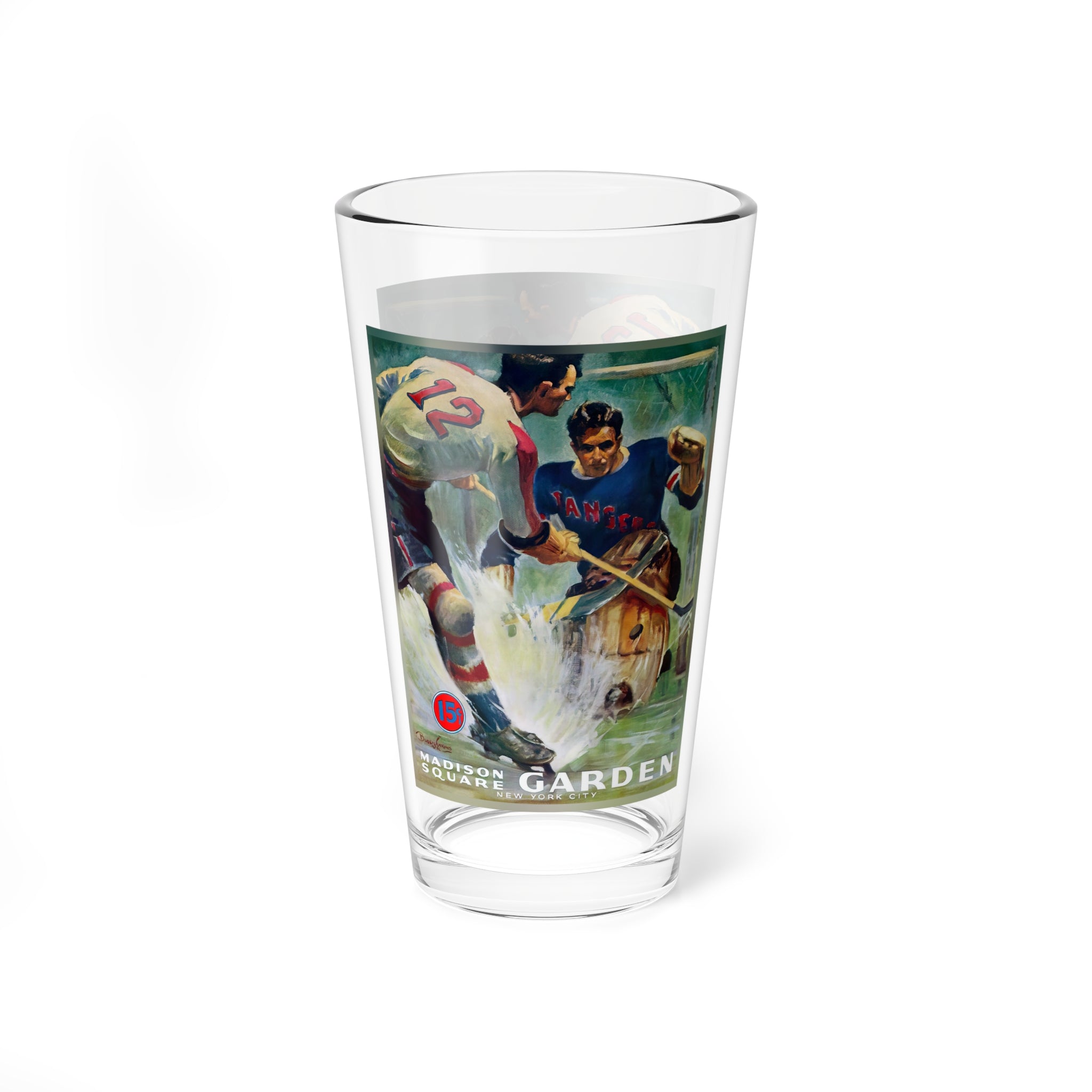 Mixing Glass, 16oz - Vintage New York Americans - New York Rangers Hockey Program, Perfect for Sports Fans, Unique Barware, Gift for Hockey