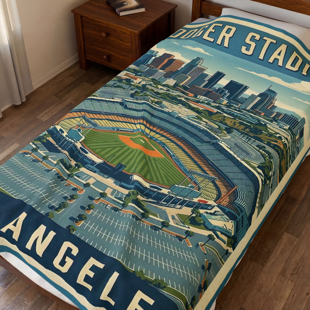 WPA Style Los Angeles Baseball Dodger Stadium Blanket | Velveteen Plush