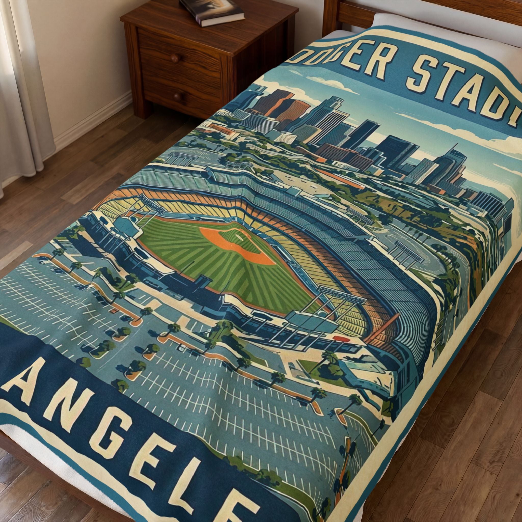 WPA Style Los Angeles Baseball Dodger Stadium Blanket | Velveteen Plush