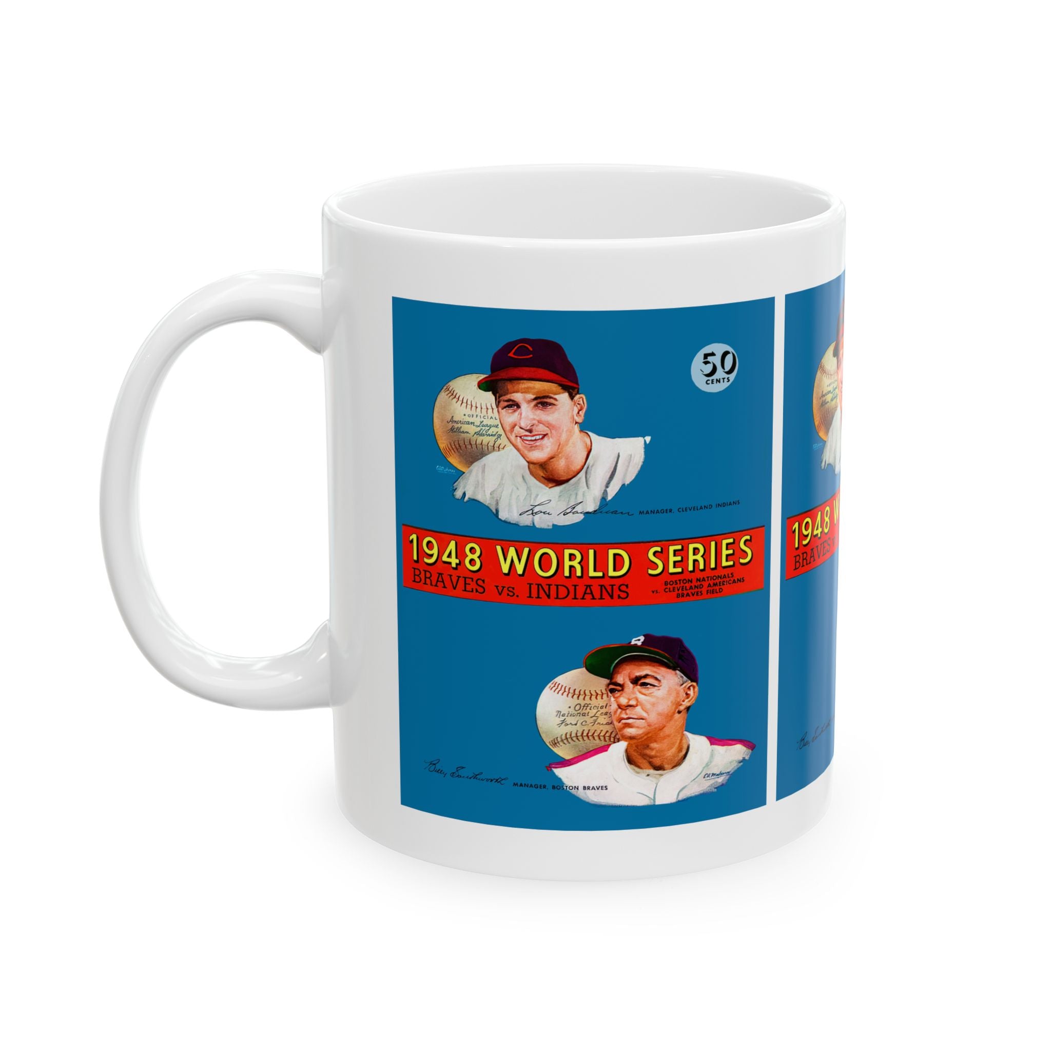 Baseball World Series Ceramic Mug, 1948 Boston-Cleveland, Sports Fan Gift, Coffee Cup, Tea Mug, Baseball Lover Gift, Unique Mug, Vintage