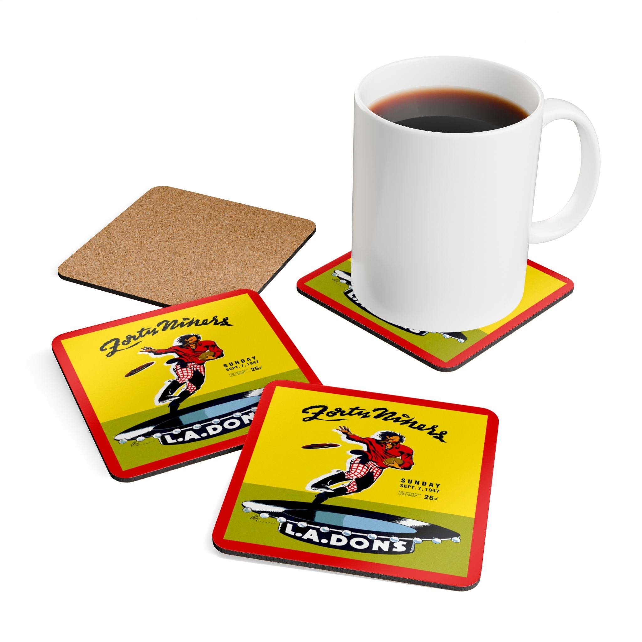 1947 Vintage Forty Niners - Los Angeles Dons Football Program Cover - Corkwood Coaster Set