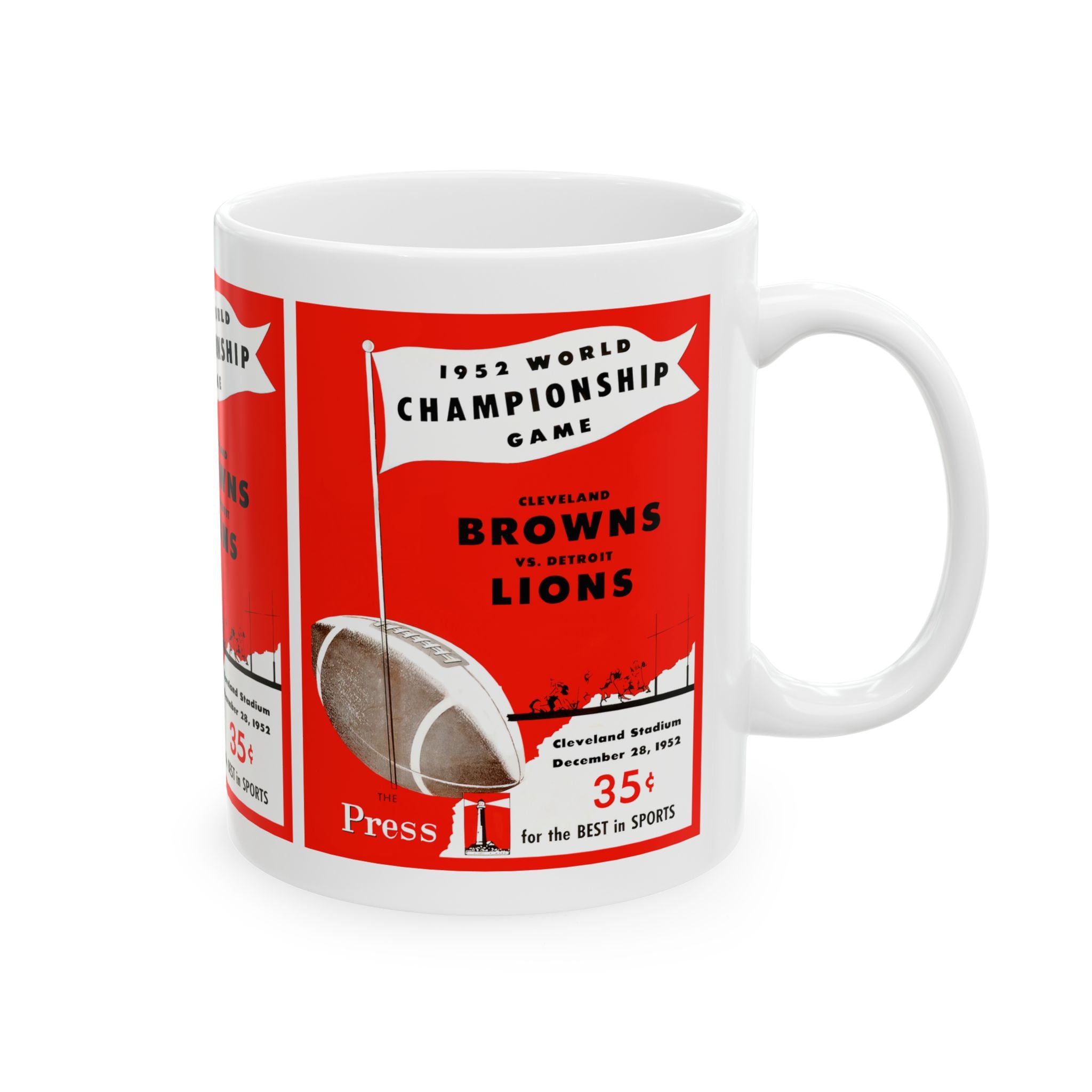Vintage Cleveland Browns - Detroit Lions 1952 Football Program Cover Ceramic Mug, Sports Fan Gift, Football Memorabilia, Coffee Cup, Sports
