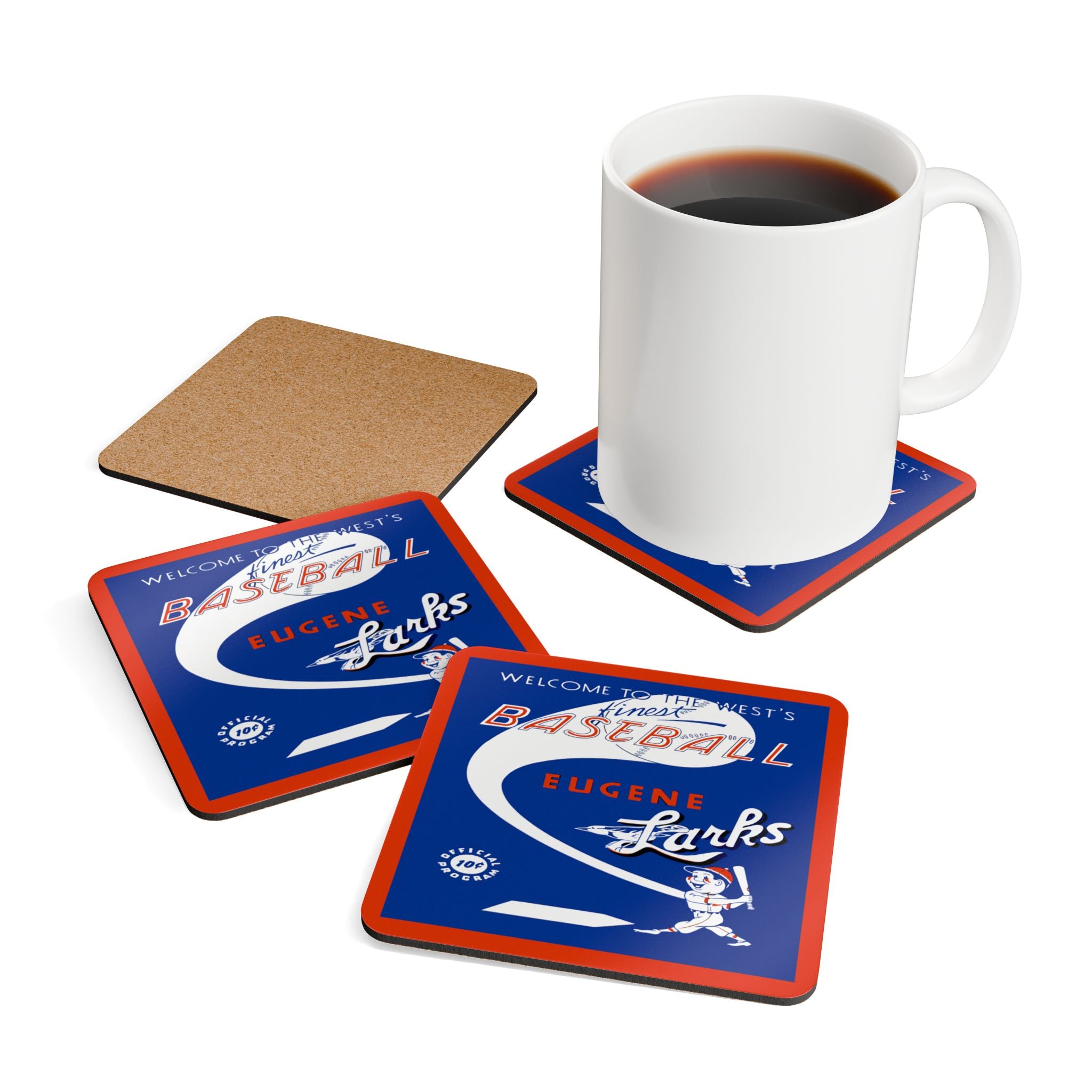 1950 Vintage Eugene Larks - Far West League Baseball Program Cover  - Corkwood Coaster Set