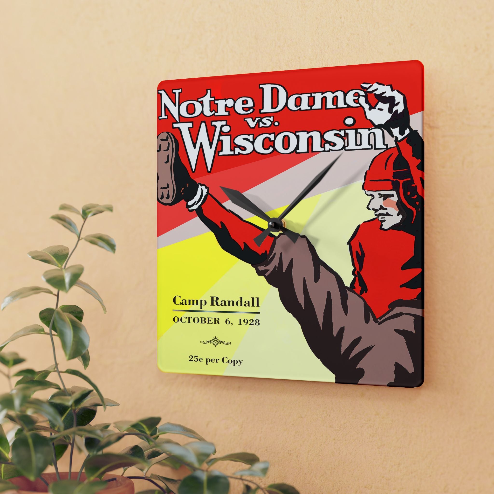 1928 Vintage Wisconsin Badgers - Notre Dame Fighting Irish Football Program Cover - Acrylic Wall Clock