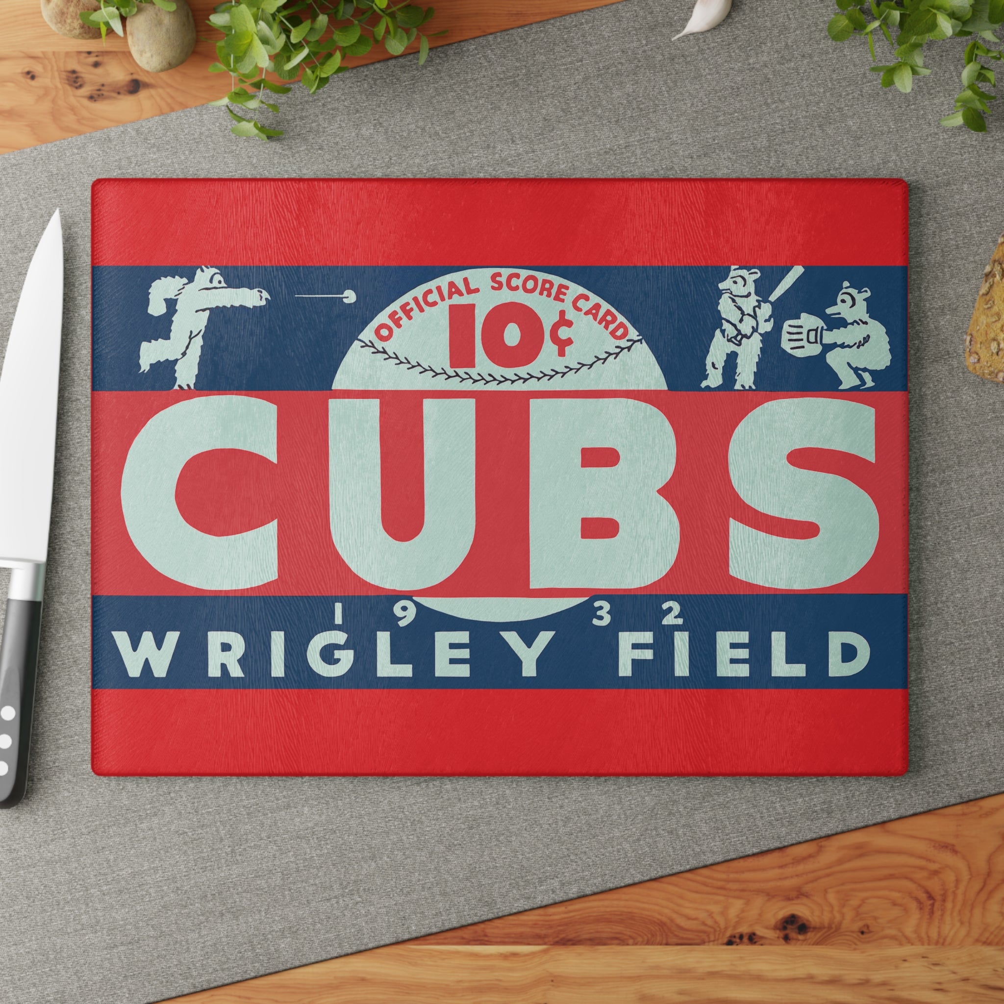 1932 Vintage Chicago Cubs Wrigley Field Scorecard Cover - Glass Cutting Board