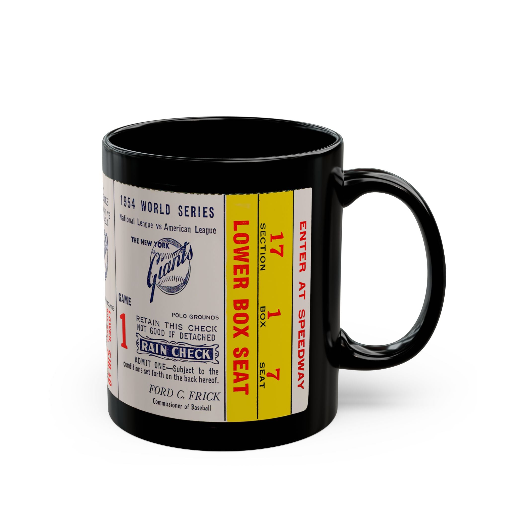 Mug, 1954 Baseball World Series Ticket - Polo Grounds-New York Giants Cleveland Willie Mays Catch, Gift for Baseball Fans, Vintage Sports