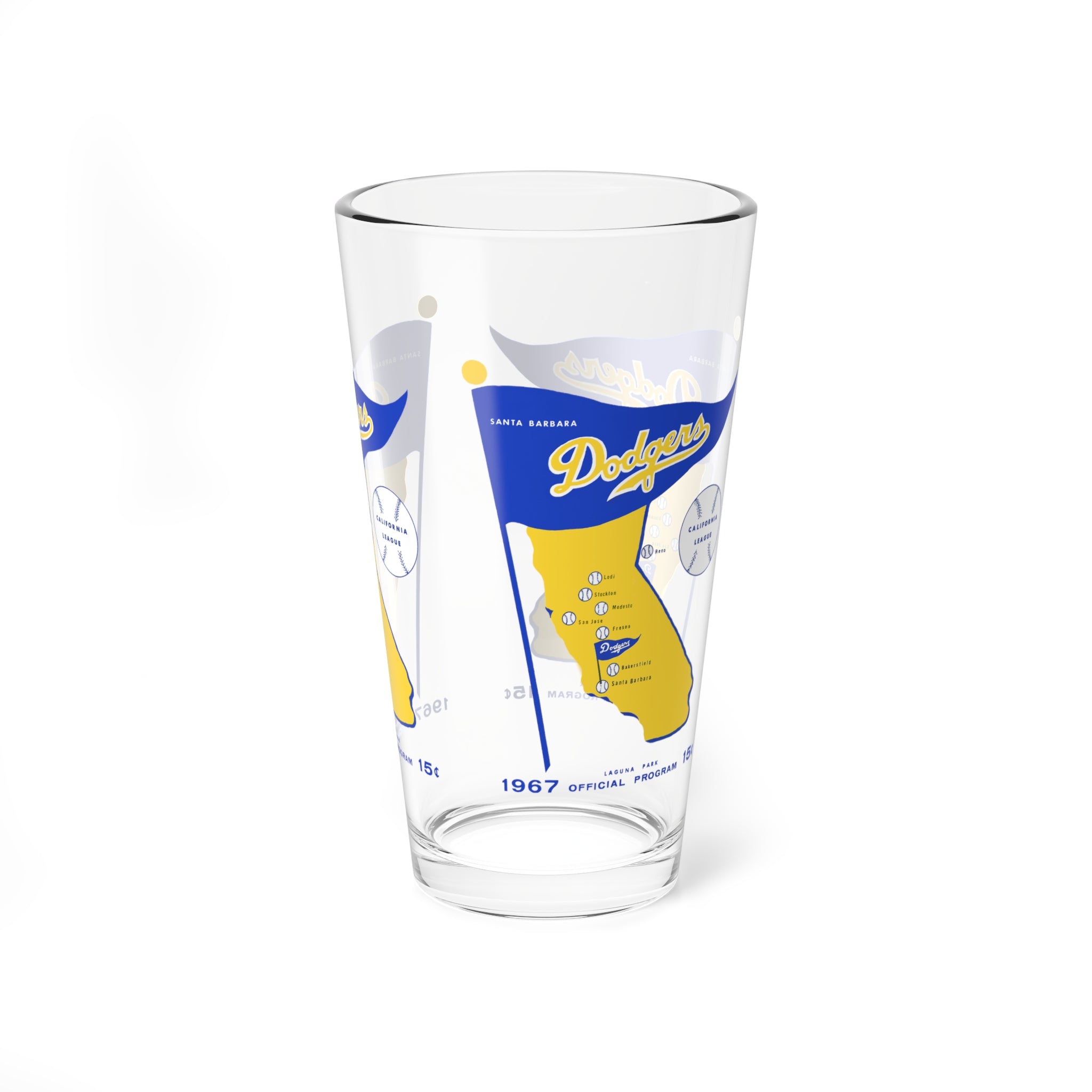 1967 Vintage Santa Barbara Dodgers Baseball - California League -  Pint Glass, 16oz