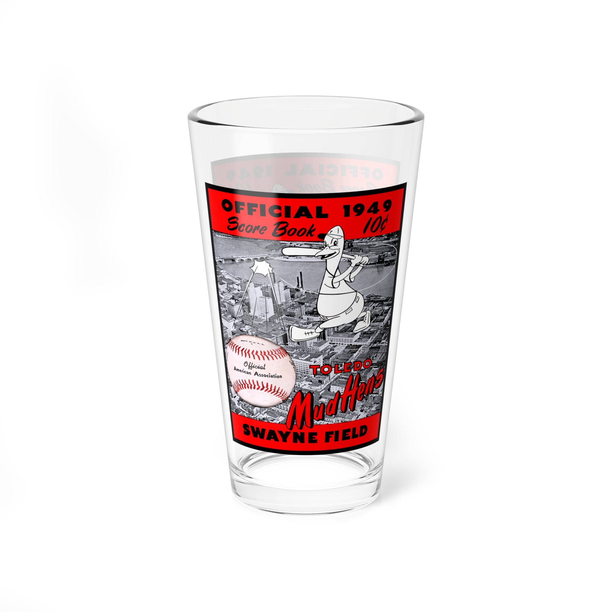 1949 Toledo Mudhens Baseball Mixing Glass — 16oz Vintage Baseball Glassware