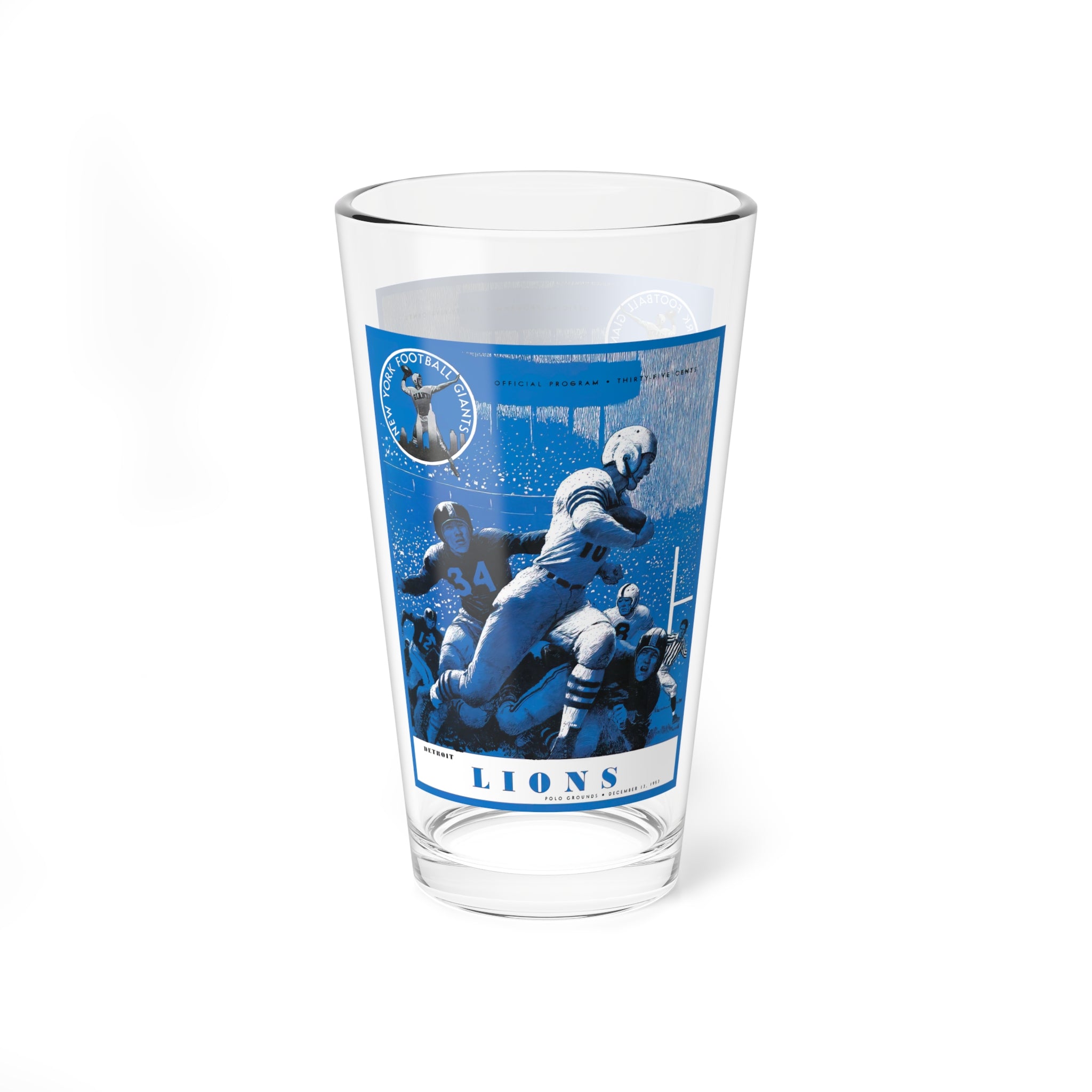 Mixing Glass, 16oz - Vintage 1953 Football Detroit Lions-New York Giants Program, Retro Barware Gift, Sports Memorabilia, Football Fan