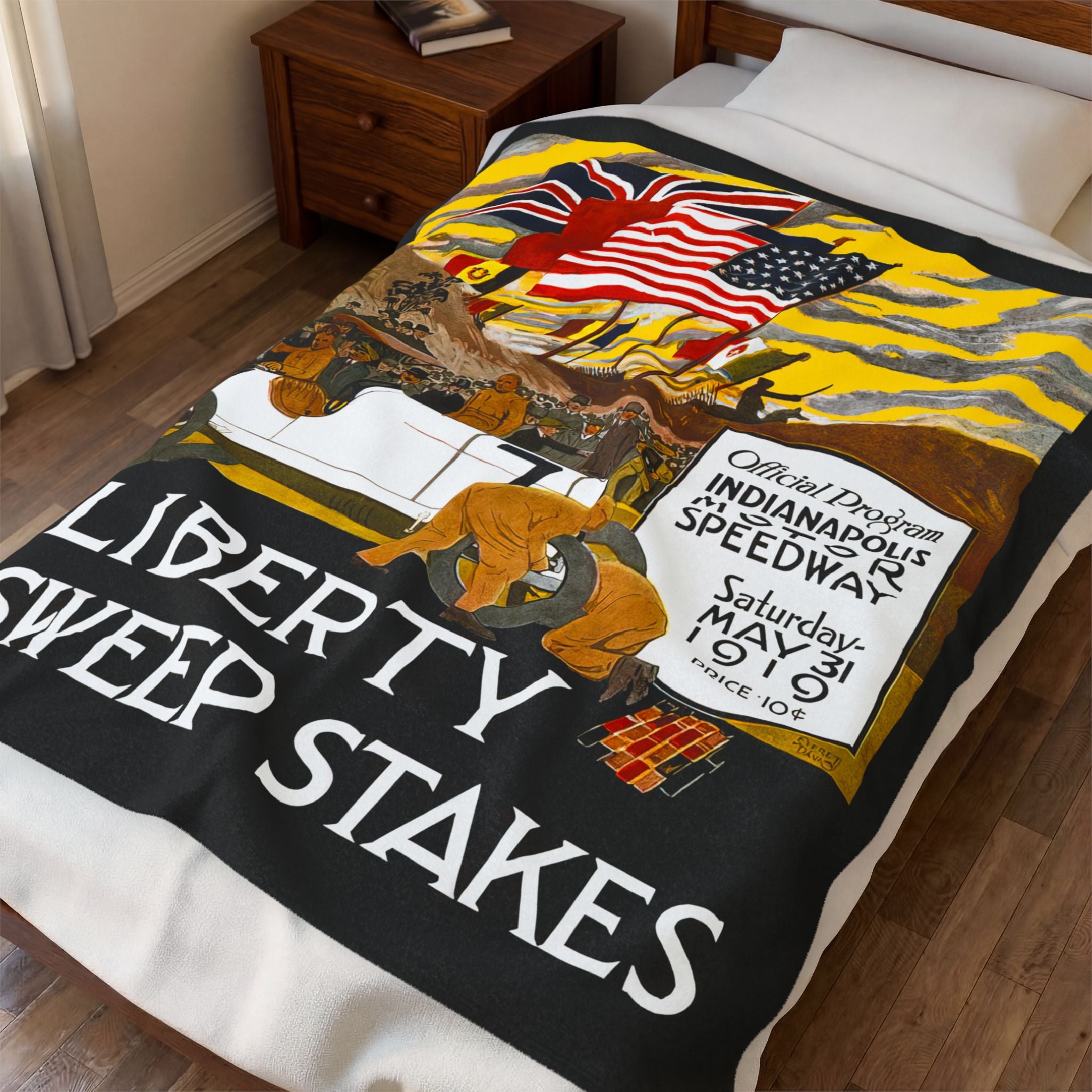 Velveteen Plush Blanket, 1919 Indianapolis 500 Racing, Racing Throw Blanket, Gift for Racing Fans, Cozy Racing Blanket, Home Decor Blanket,