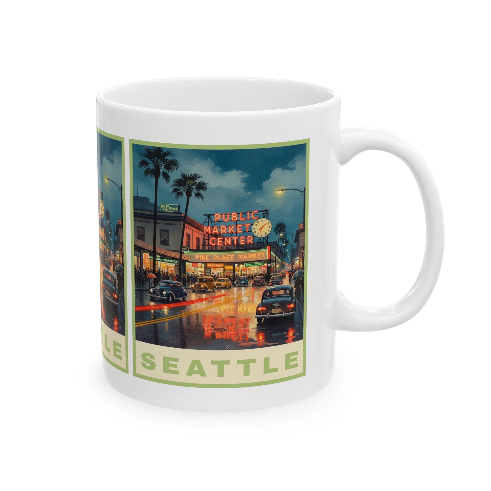 Seattle Street View Public Market Mug | City Coffee Cup 11oz and 15oz