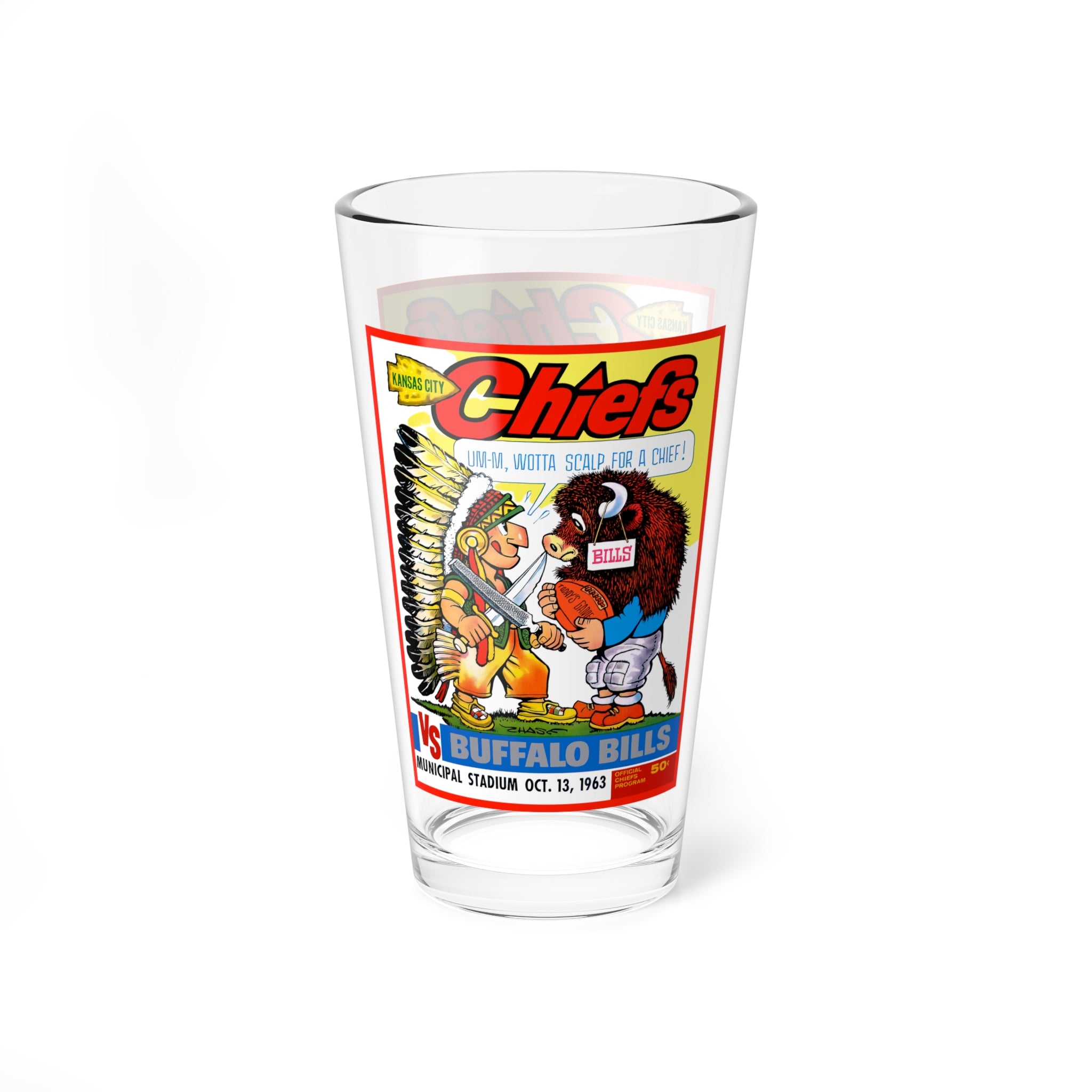 Mixing Glass, 16oz - Buffalo Bills vs Kansas City 1963 Football Game, Sports Fan Gift, Barware Decor, Football Enthusiast Mug, Football Game