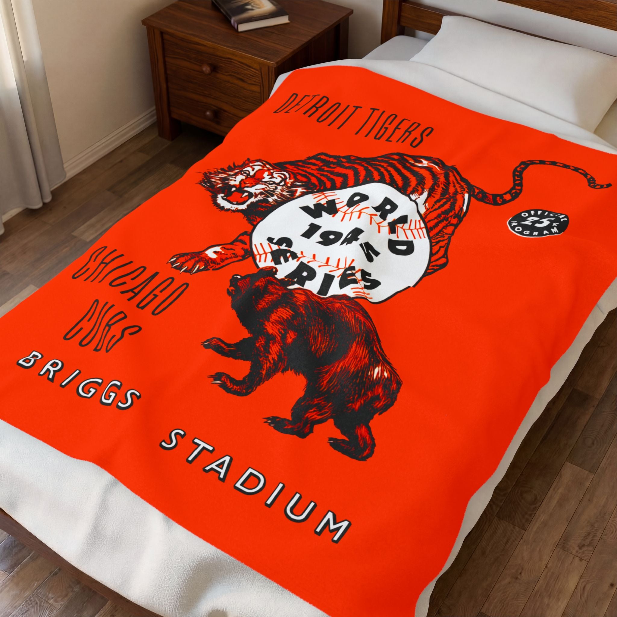 Velveteen Plush Blanket, 1945 Baseball World Series Cubs-Tigers Memorabilia, Sports Fan Gift, Home Decor, Couch Throw Blanket, Gift for Him,